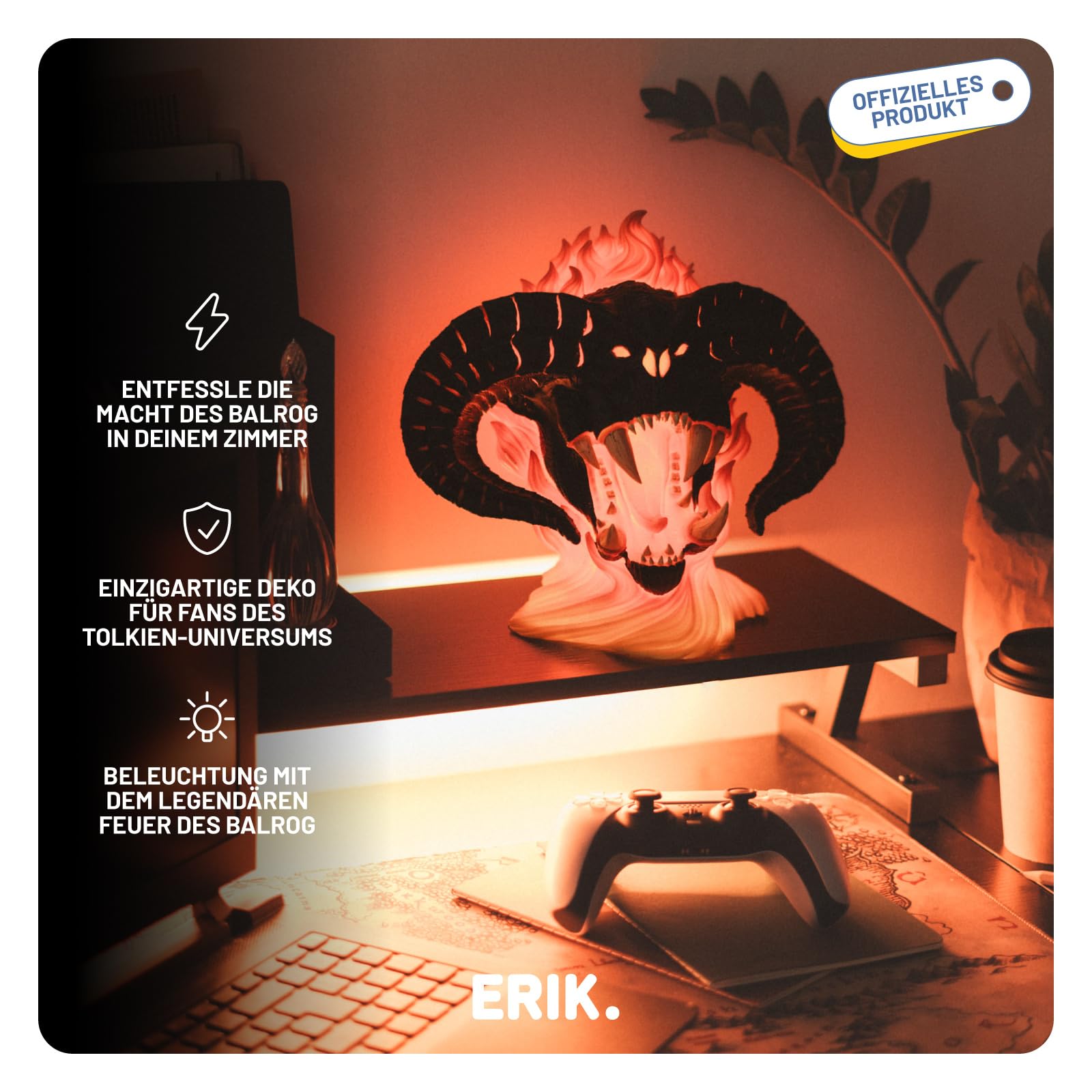 Grupo Erik LED Lampe Der Herr der Ringe Merch Balrog LED Licht Deko Figuren - Stimmungslicht Schreibtisch - Nachttischlampe Kinder und Erwachsene Zubehör - Offizieller the Lord of the Rings Deko