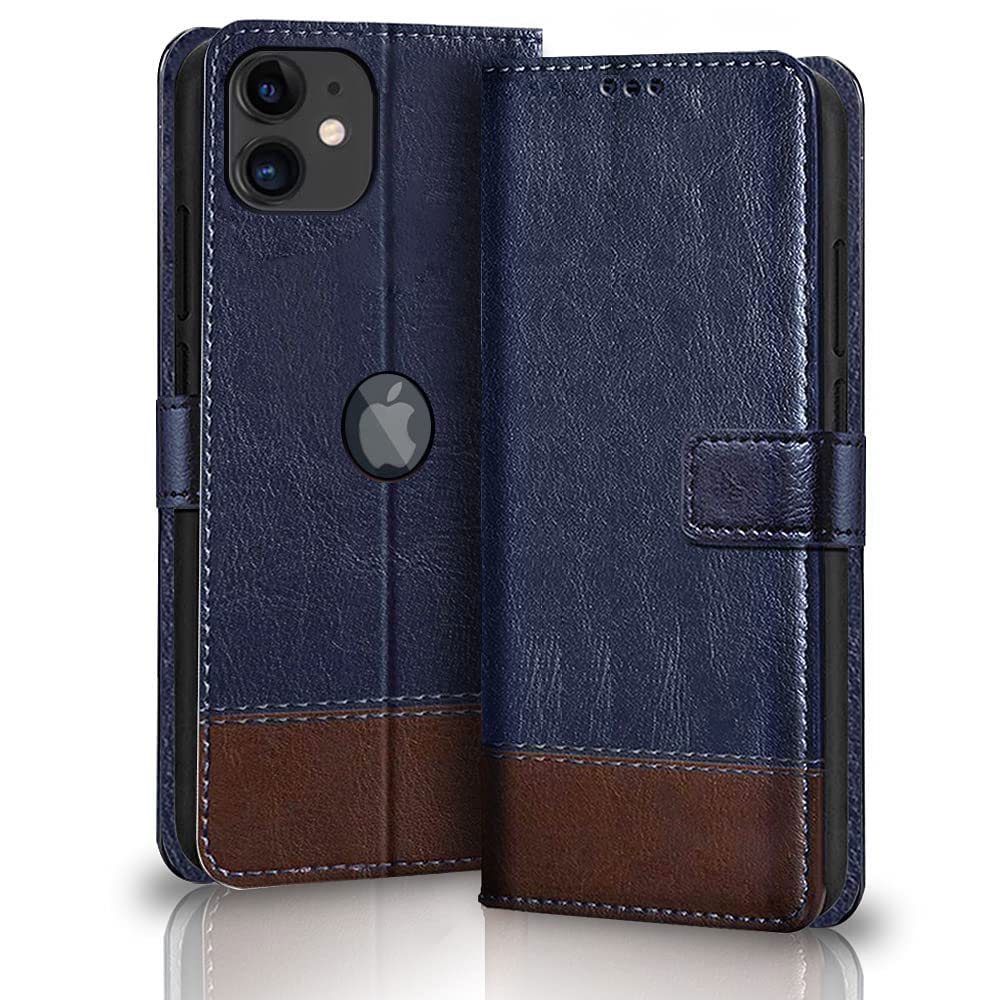 TheGiftKart iPhone 11 Flip Back Cover Case DualColor Leather Finish Inbuilt Stand & Pockets