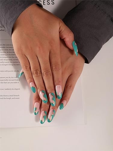 Miniatura 4 de 6 Packs (144 Pcs) Press On Nails Medium Fake Nails with Glue French Tip Sets White Black False Nailss with Designs Glue On Nail s Almond Stick On