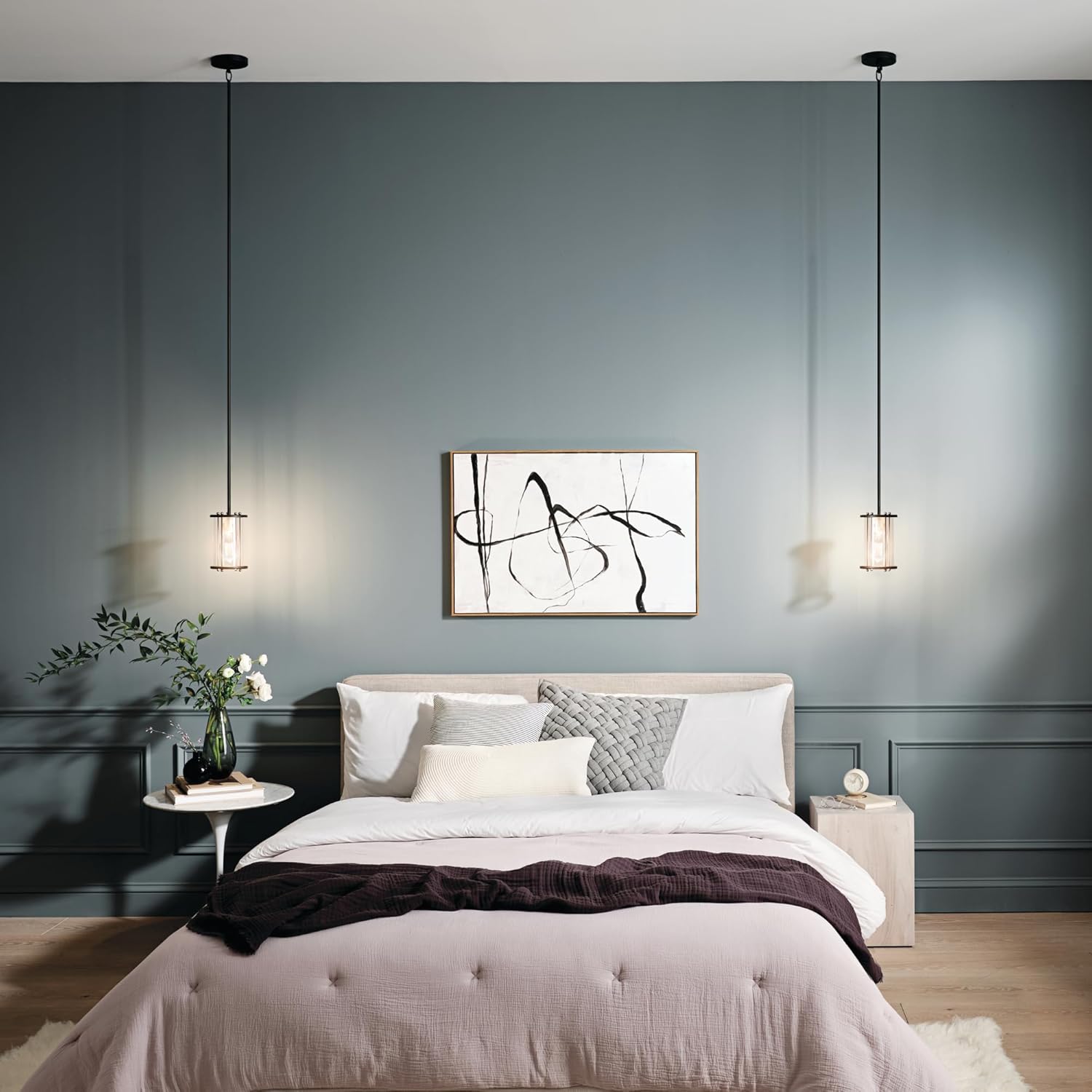 KICHLER Loman 1 Light Mini Pendant in a Matte Black and Brushed Nickel Finish with a Craftsman Clear Glass Cylinder, 82331
