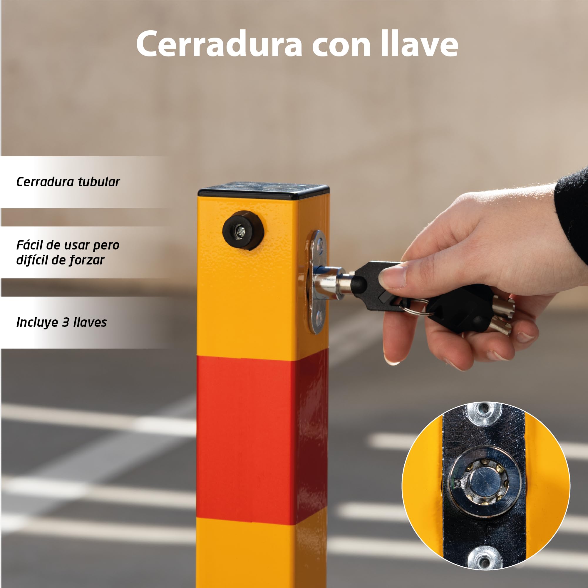 EBERSIGN - Pack 2 Cepo para Plaza Garaje Reflectante con Llave | Bolardo para Parking Acero Galvanizado Resistente | Barrera Parking de Fácil Instalación y Durable, 72,5 x 11 x 70 cm