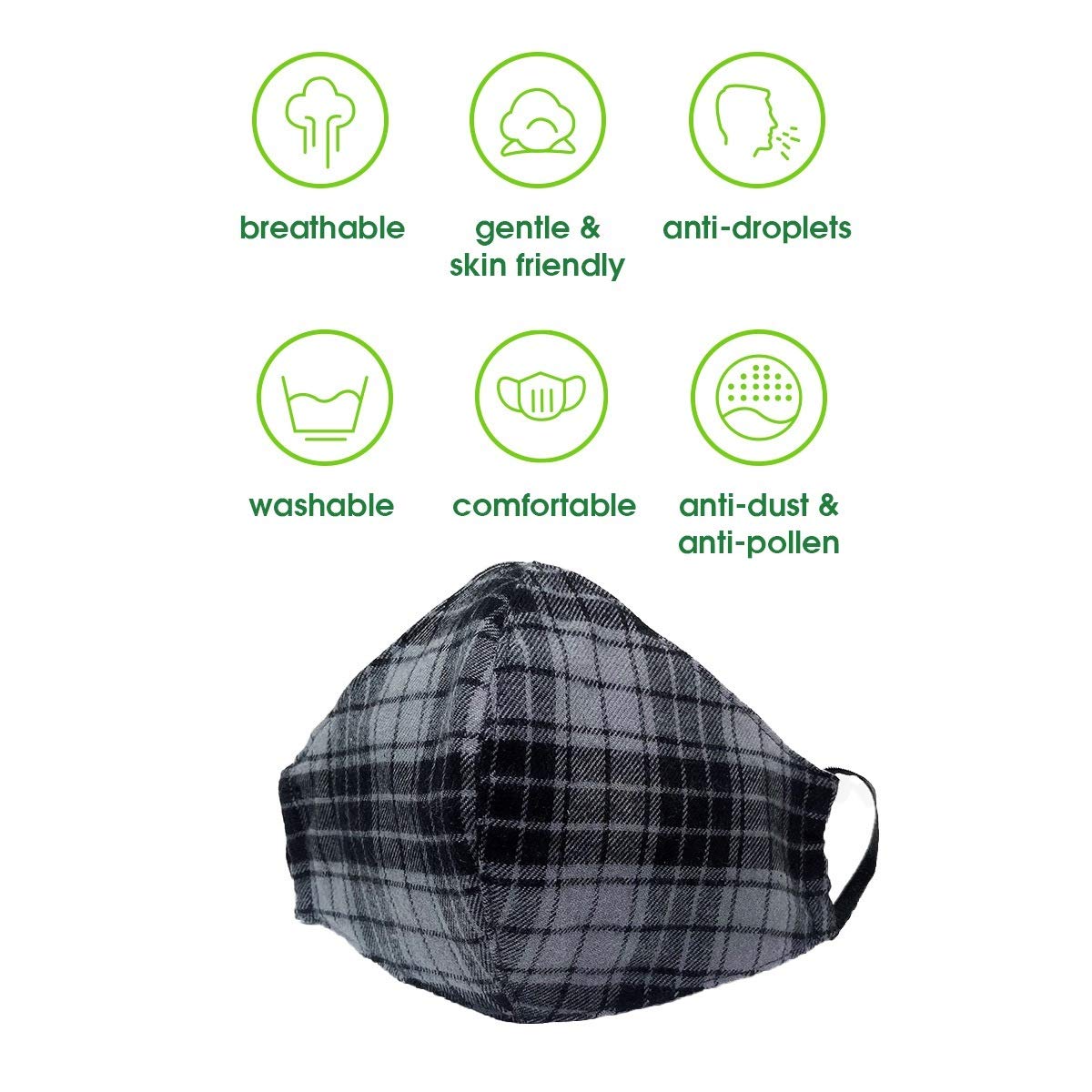 2 PCS USA Cloth Face Mask, 100% Cotton Double Layers, Filter Pocket and Nose Strip Adult Face Mask, Face Coverings, Reusable & Washable - Made in USA - Black