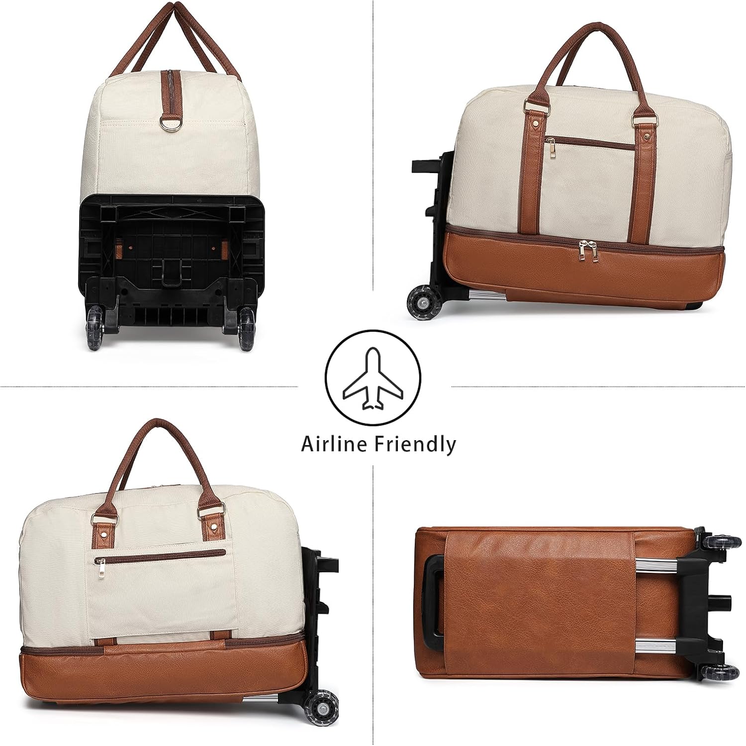 seyfocnia Rolling Duffle Bag with Wheels, Duffle Bag for Travel Women Carry On Luggage Wheeled Overnight Weekender Bag Men - Image 5