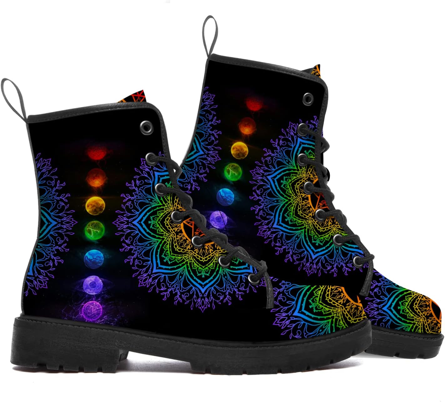 Chakras Boots Womens Mens Combat Boots Lace up Ankle Boots Work Waterproof Low Heel Booties Shoes Gifts for Women Men
