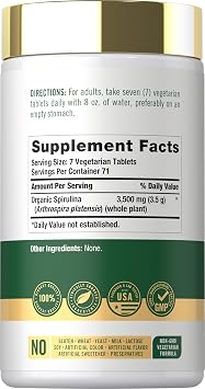 Carlyle Organic Spirulina Tablets | 3500mg | 500 Count | Vegetarian, Non-GMO & Gluten Free Supplement