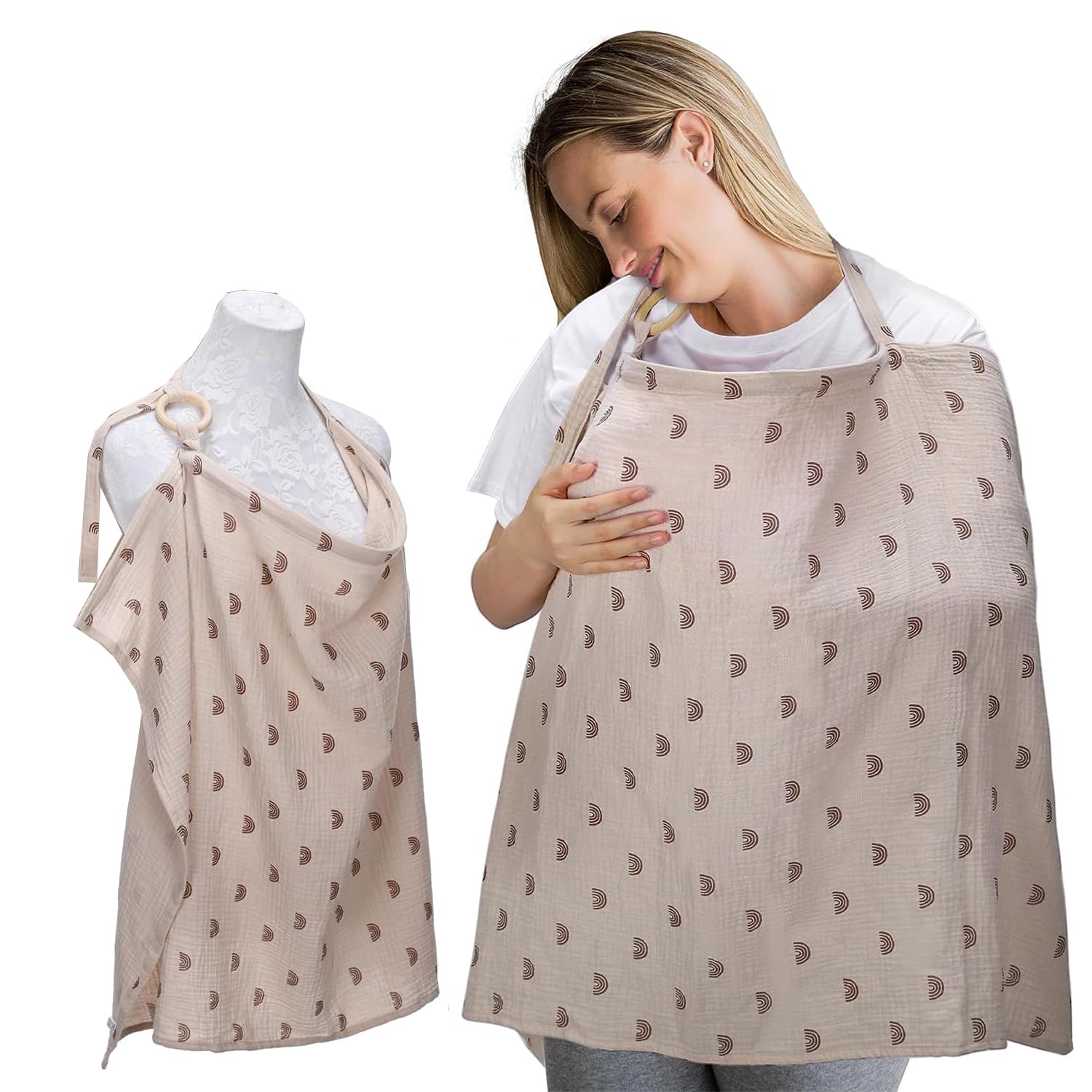 Muslin Nursing Cover for Travel Baby Breastfeeding, Muslin Cotton Privacy Nursing Cover, Feeding Cover for Mom Breathable, Multi-use Nursing Apron,Nursing Scarf, Baby Shower for Boys & Girls (Style1)