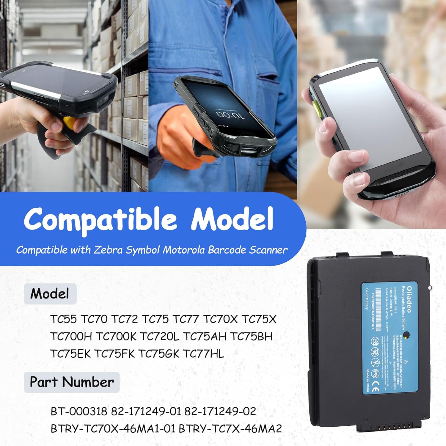 4-Slot TC77 Battery Charger Cradle for Zebra - Charging Station with 10-Pack TC77 Replacement Batteries - for Zebra TC77 TC70 TC70X TC72 TC75 TC55 BT-000318 Barcode Scanner Charger SAC-TC7X-4BTYC1