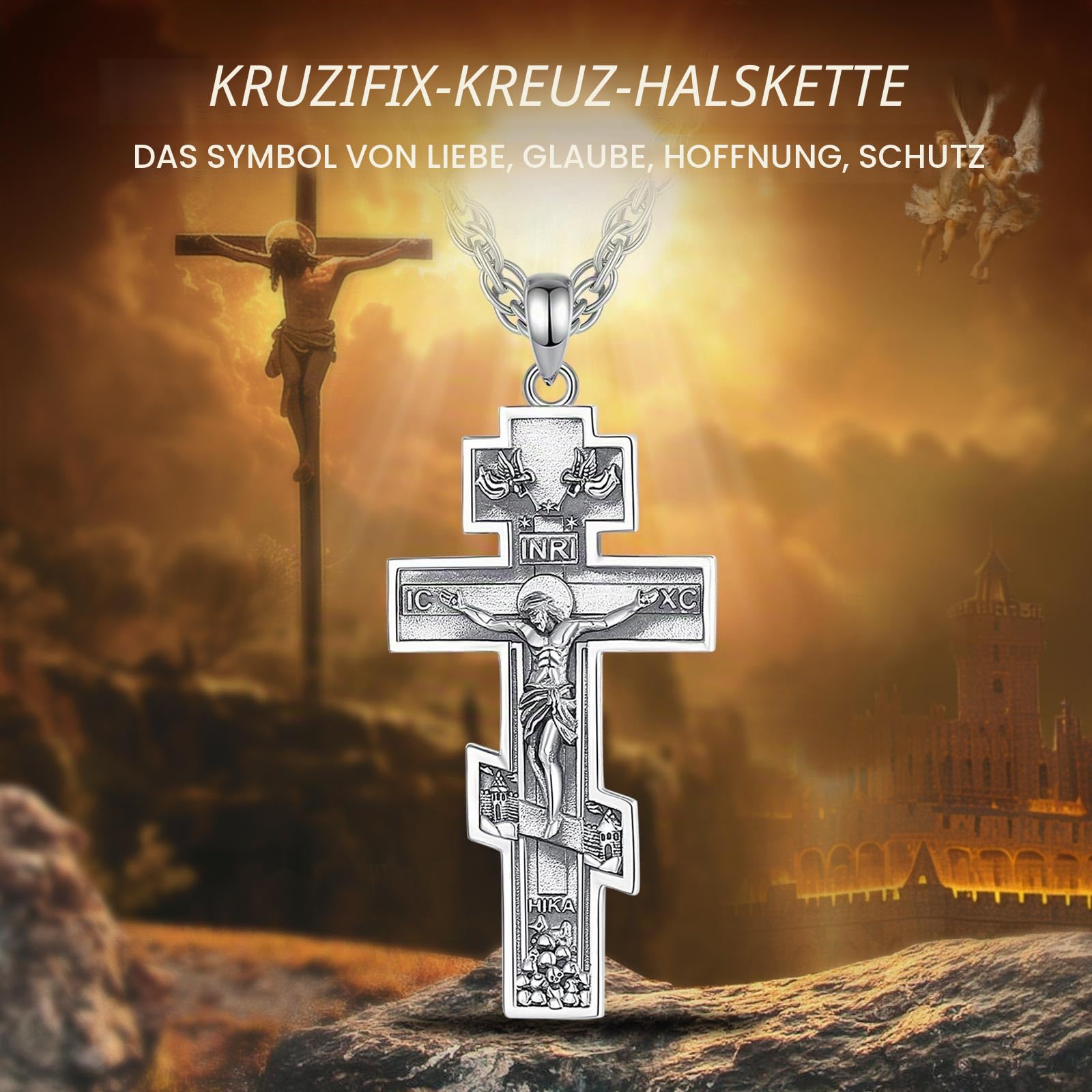 CELESTIA Kreuz Anhänger Heiliger Christophorus Erzengel Michael Heilige Drei Könige Kruzifix Kette Silber 925 Christliche Schmuck Geschenke Frauen Mann