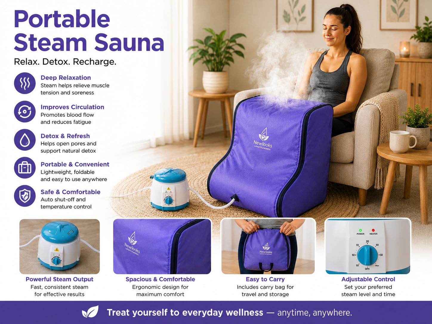 Kawachi AquaVeda Leg Spa Home Steam Therapy for Joint Pain Relief and Relaxation, Personal Leg Steam Therapy Violet 4