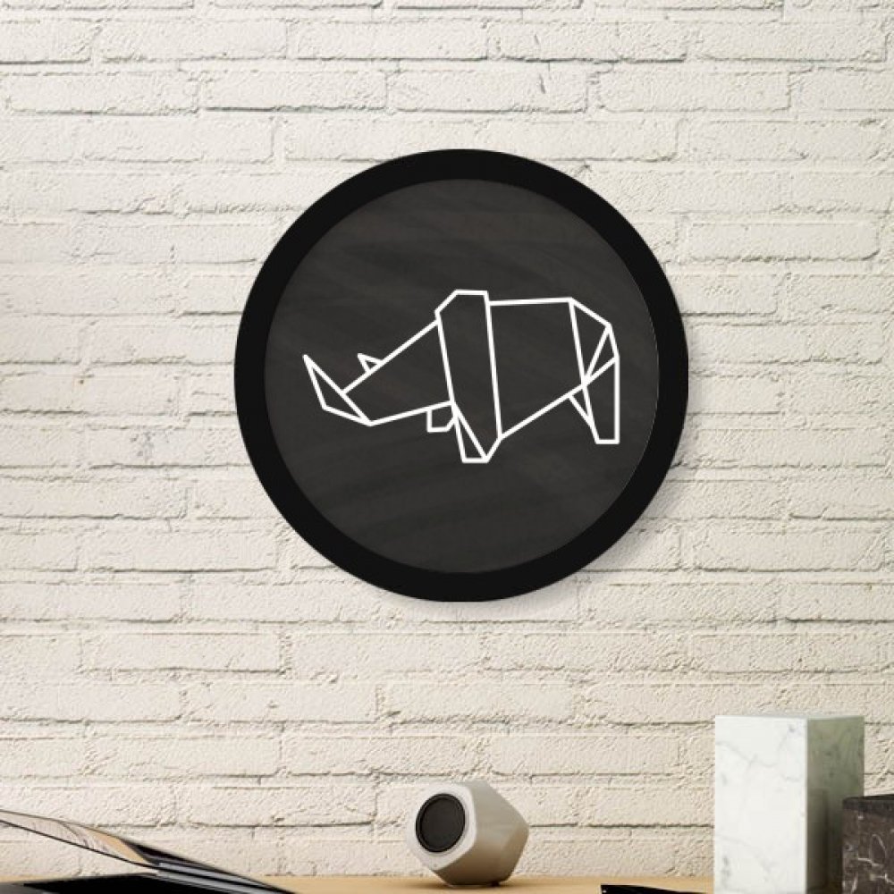 Peinture cadre photo ronde en bois rhinocéros origami cadeau idéal