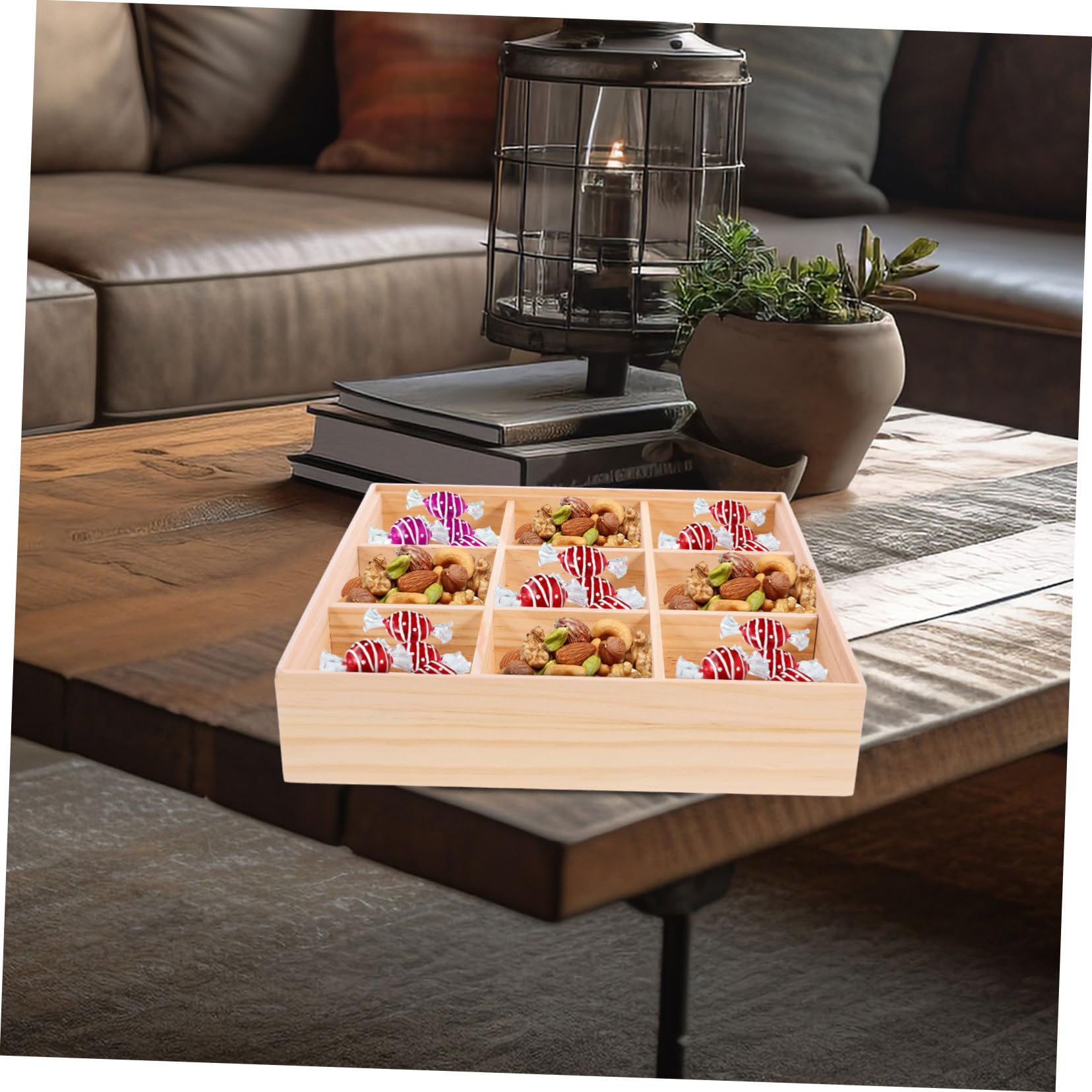 GALPADA Mehrzweck Aufbewahrungsbox mit Fächern Braune Snackbox und Teebeutel Organizer für Wohnzimmer Tisch und Outdoor Picknicks