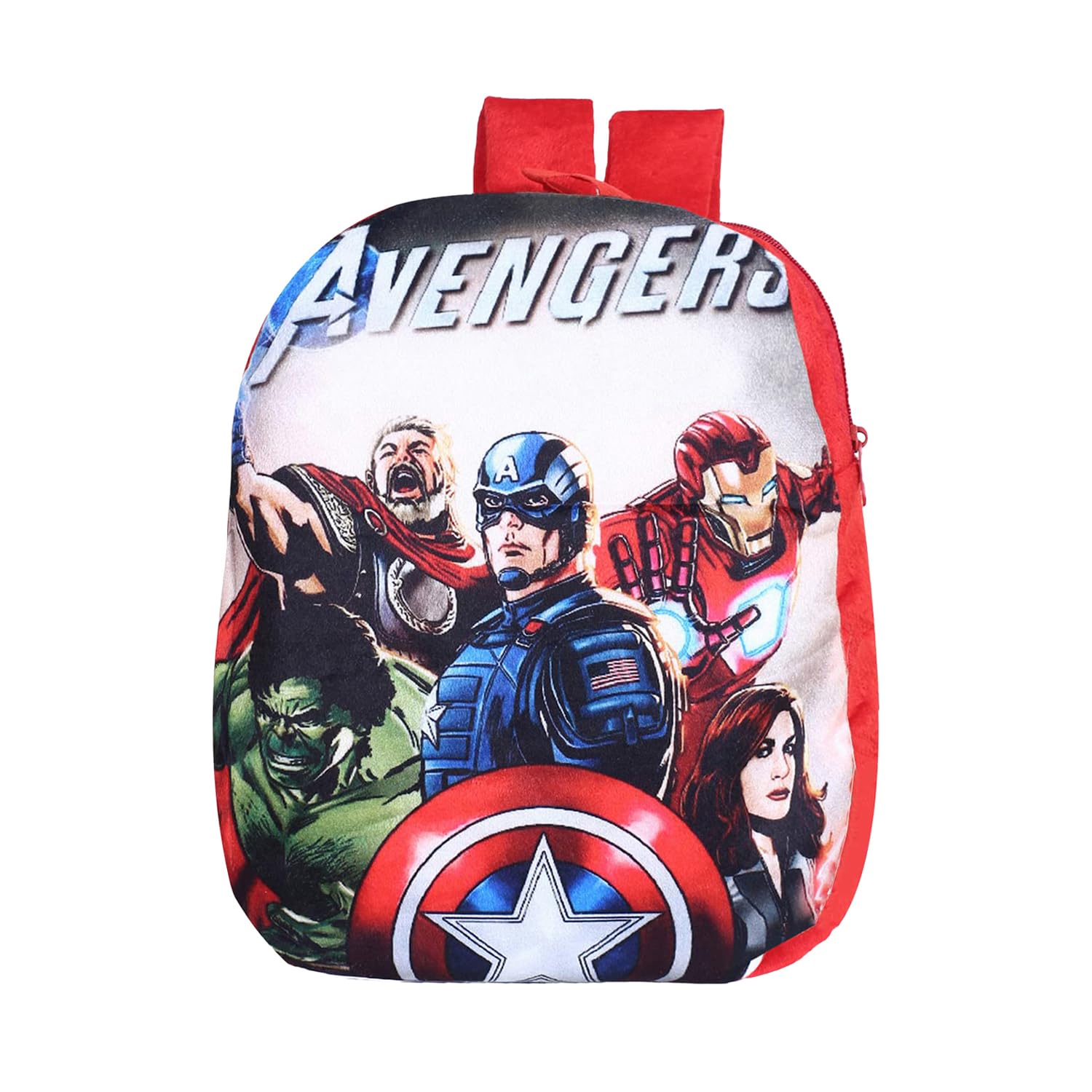 Marvel Avengers Backpack | 2 Compartment Velvet School Bag | School Bag for Kids | Kids School Backpack | Red-image-12
