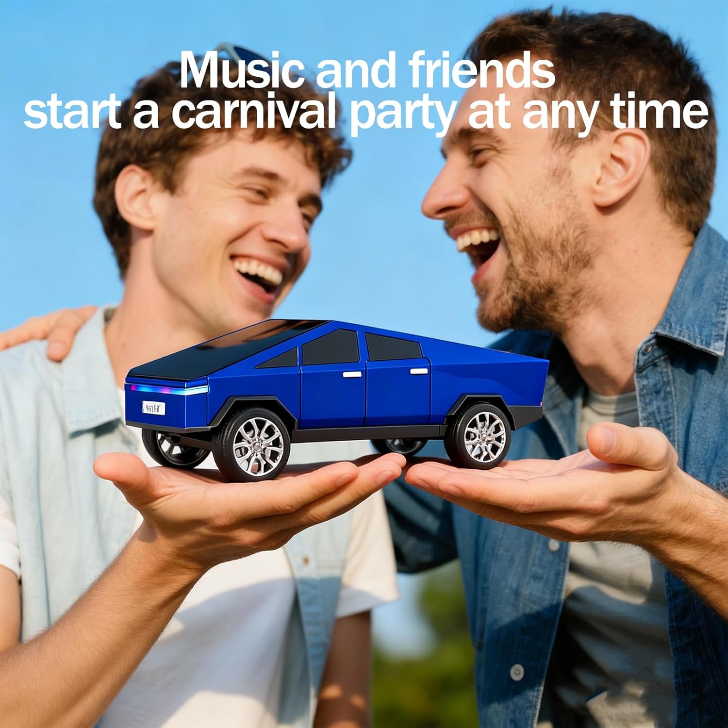 WS-699 Solar Bluetooth Replica Speaker – Future Pickup Truck Design, HD Sound, TWS Stereo Pairing, FM Radio, LED Party Light, USB/TF Playback, Hands-Free Mic, Type-C Charging, Portable Gift (Blue)