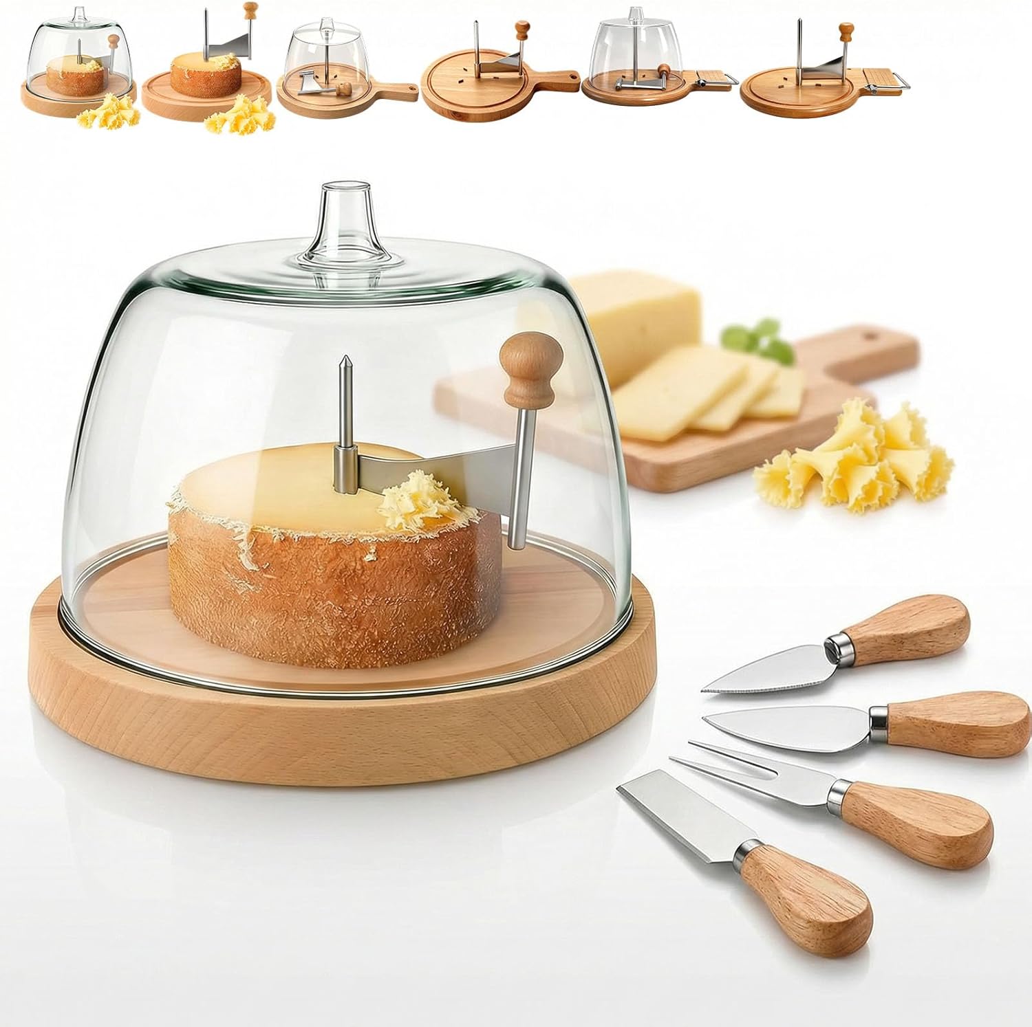 Stainless Steel Cheese Curler Wheel Tool, Manual Cheese Curler Flower Maker Wheel Slicer, Sharp Blade, Wood Base, Cheese Shaver wheel Cutter for Restaurants, Cafes, and Dessert Shops, Home (#B)