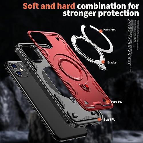 Miniatura 6 de Funda magnética para iPhone 11, compatible con MagSafe, con 1 protector de pantalla de vidrio templado, anillo de soporte integrado de grado