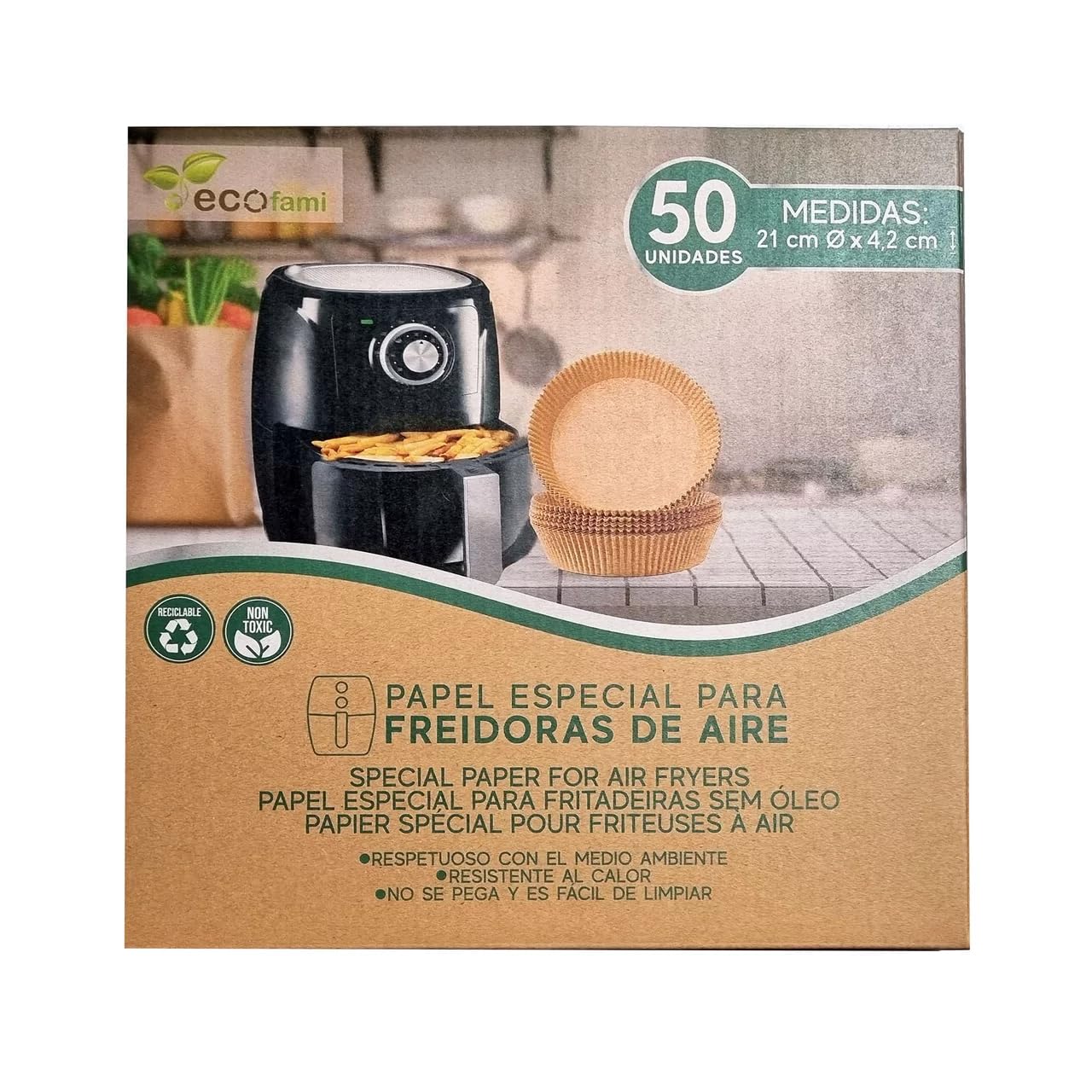 ECOFAMI - Papel especial para freidoras de aire caliente, 21 x 4,2 cm, 50 unidades, 12 unidades