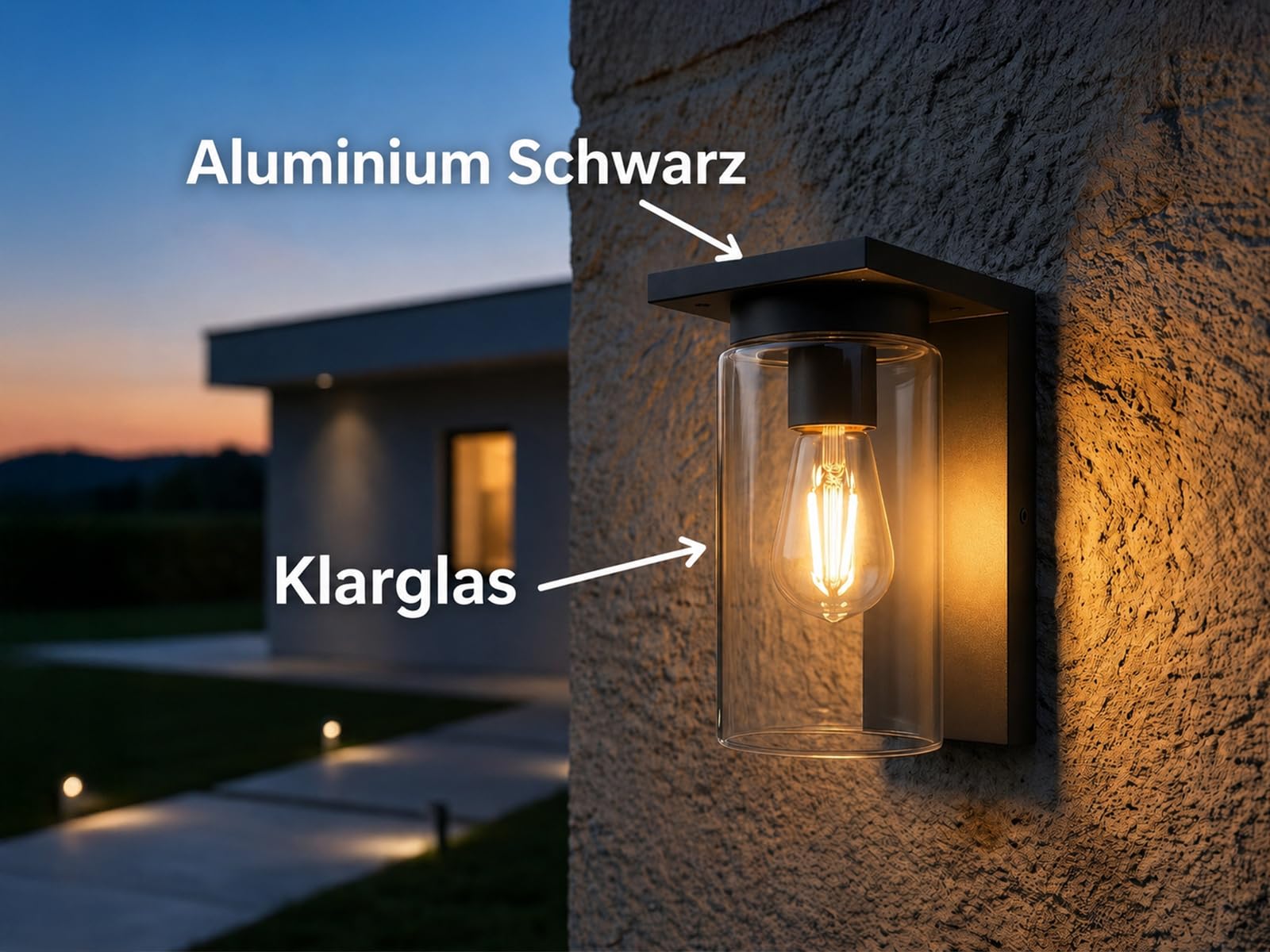 meineWunschleuchte Außen-Wandleuchte Schwarz, Aluminium mit Klarglas