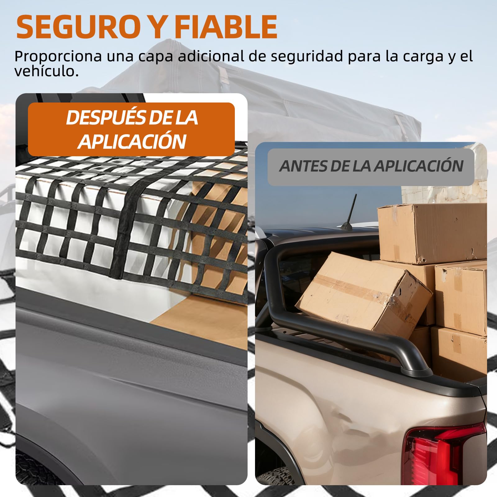 Red de seguridad para espacio de carga, 208 x 127 cm, red de equipaje ajustable para zona de carga y maletero, incluye 4 ganchos y correas ajustables de sujeción, compatible con paneles Van