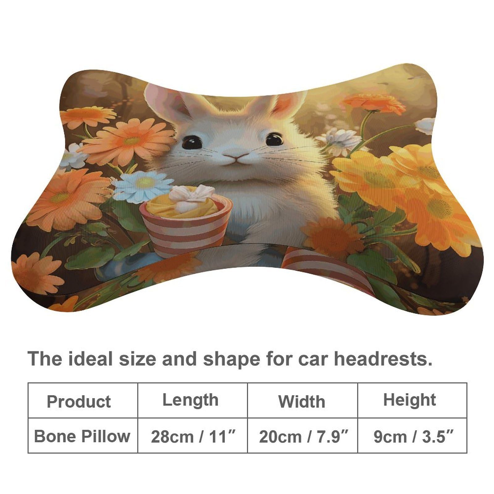 Lot de 2 coussins d'appui-tête de voiture en forme de lapin et oiseau avec housse amovible lavable pour voiture, bus, camion