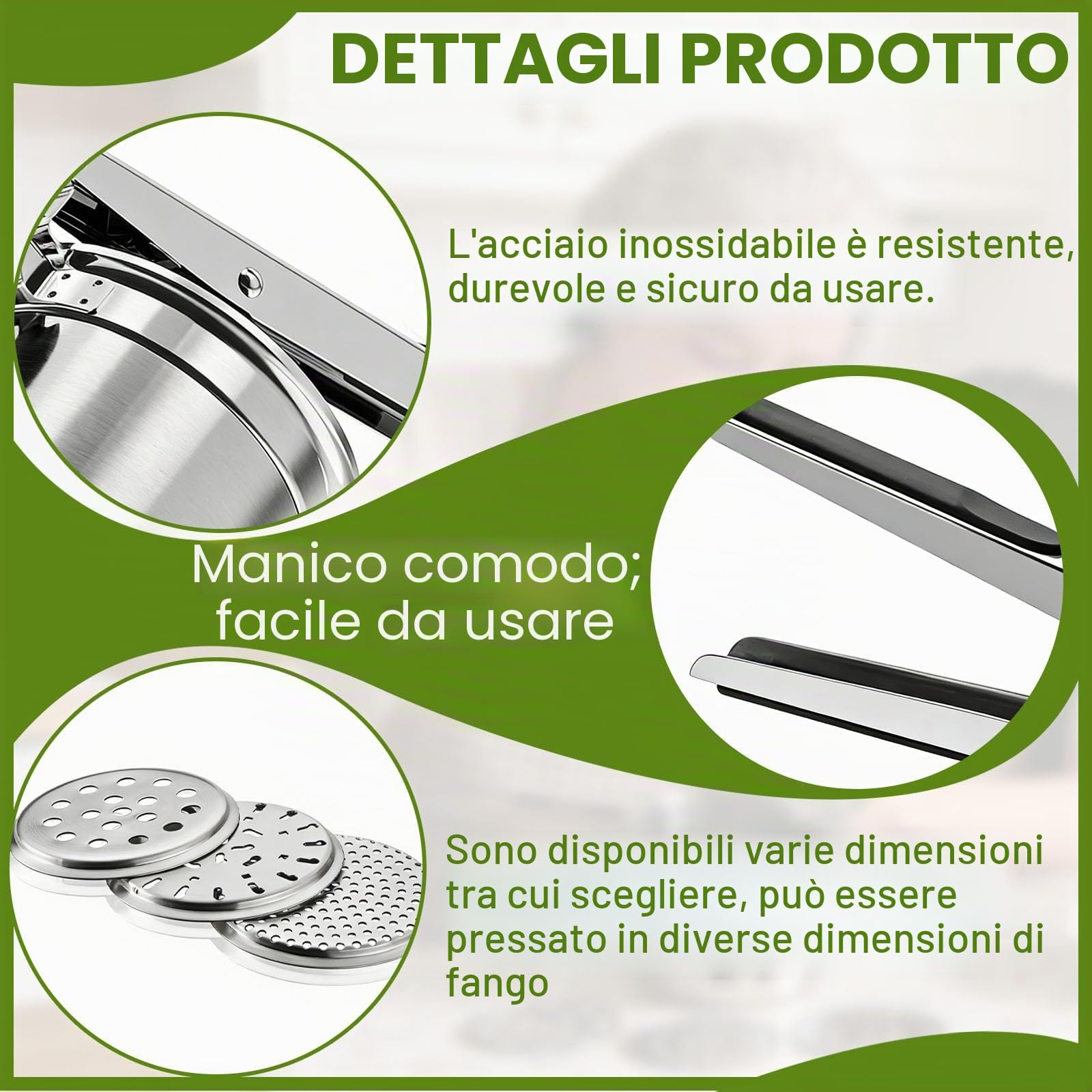 Schiacciapatate Acciaio Inox con 3 Setacci Spaetzle Intercambiabili per Purè di Patate Frutta Verdure