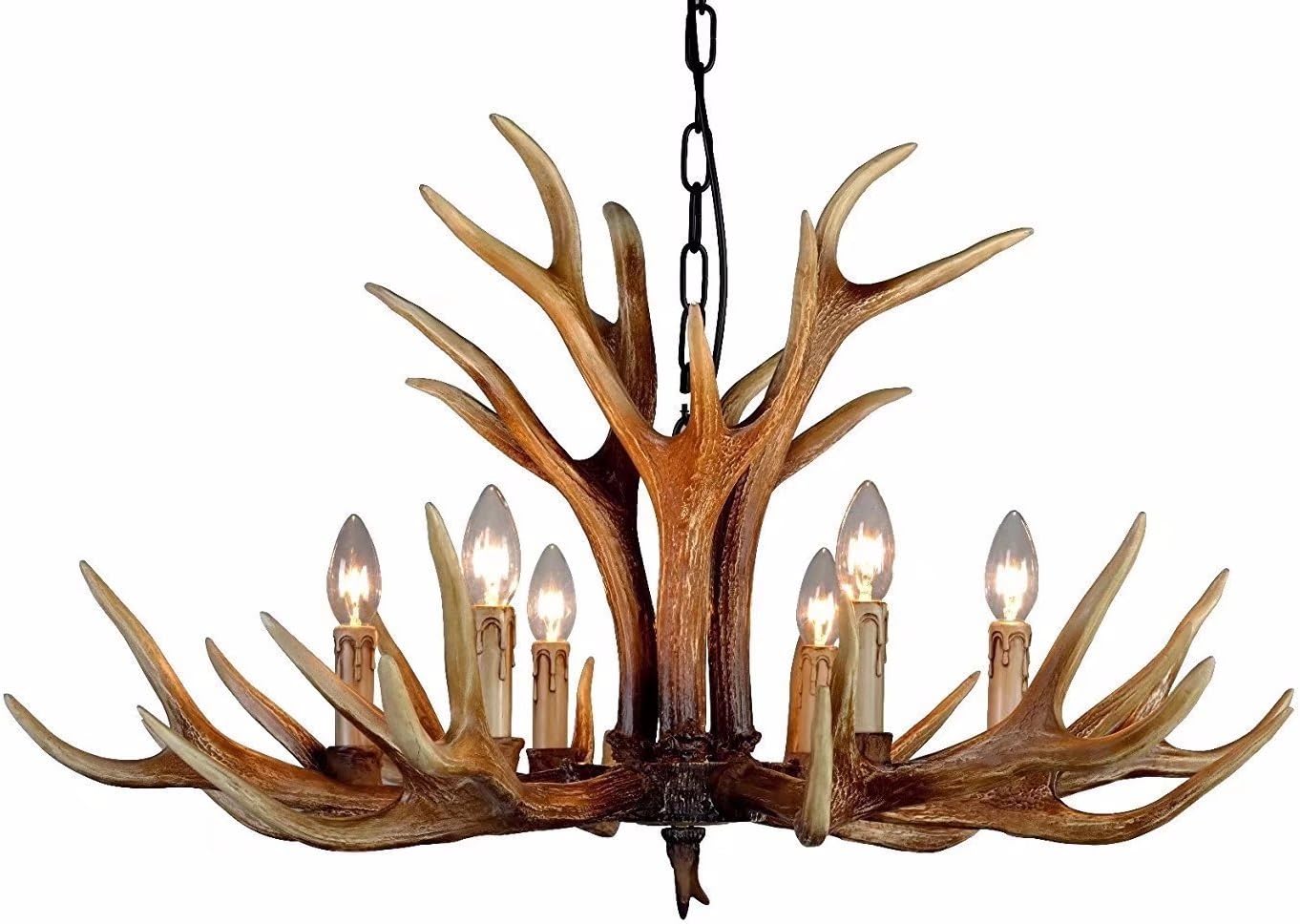 YHF Resin Antler Chandeliers 6 Light 34.6" Diameter 4 Feet Matching Chain(Antique)