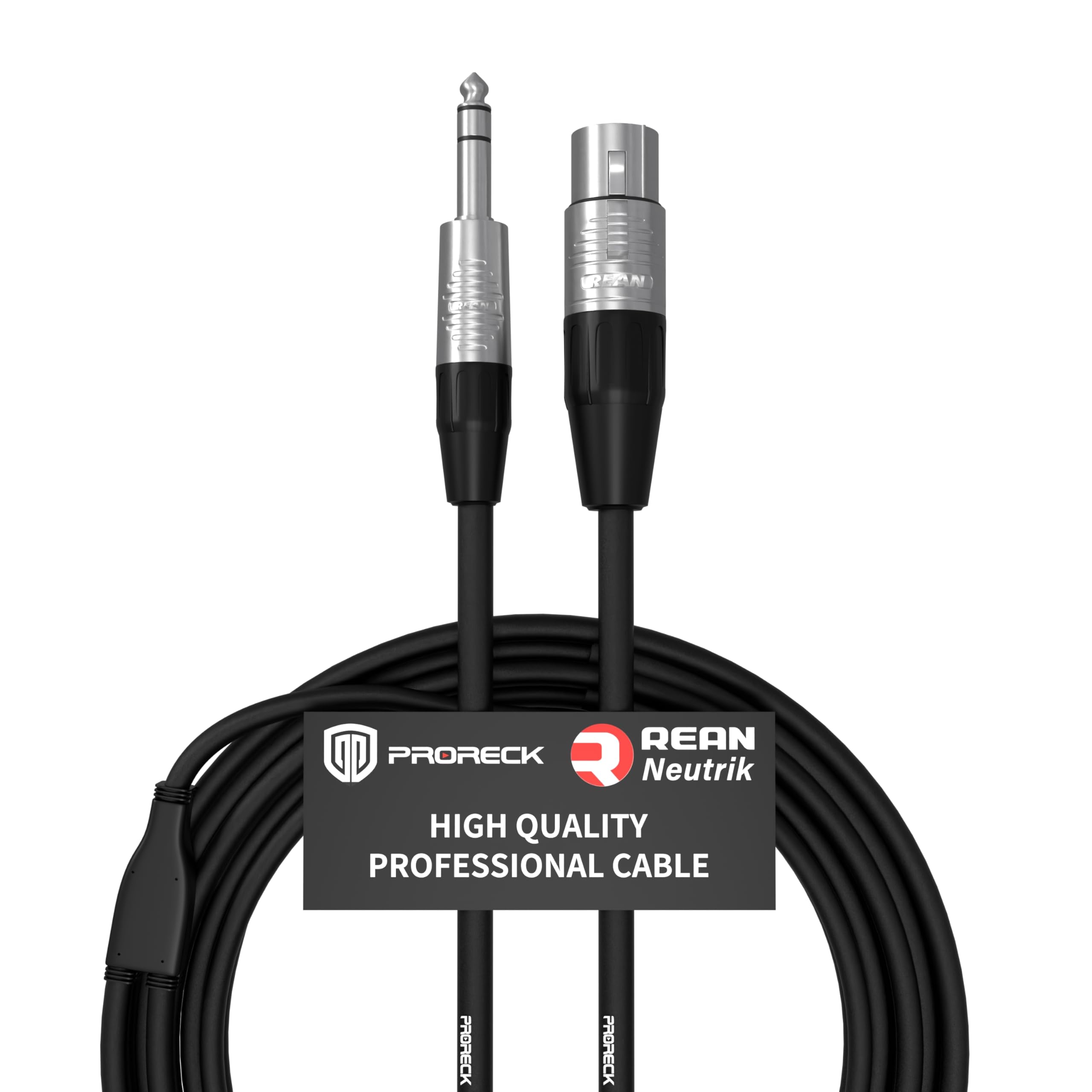 PRORECK Cavo microfono stereo da 15,2 m, XLR femmina a TRS da 1/4", connettori Rean, 20 AWG, ideale per applicazioni di palco, studio e audio dal vivo (PRS-XLRF-TRS/50FT)