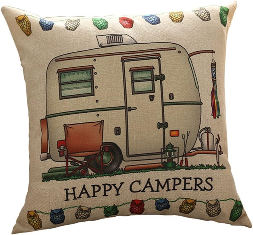Do4U Printed Cotton Linen Square Happy Campers Pattern The Campers Gifts Sofa Simple Cushion Pillow Cover Cases 18x18 Inches Birthday Gift Campers Gifts