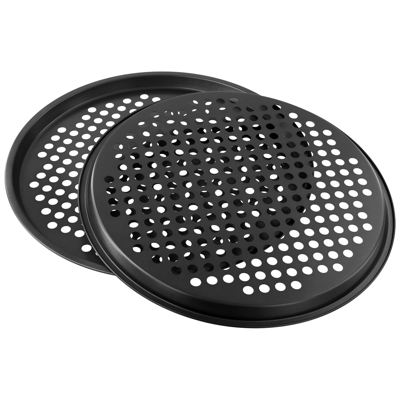 Lot de 6 plaques à pizza rondes de 33 cm - Antiadhésives - Avec trous - En acier carbone noir - Pour pizzas, biscuits, pains, tartes