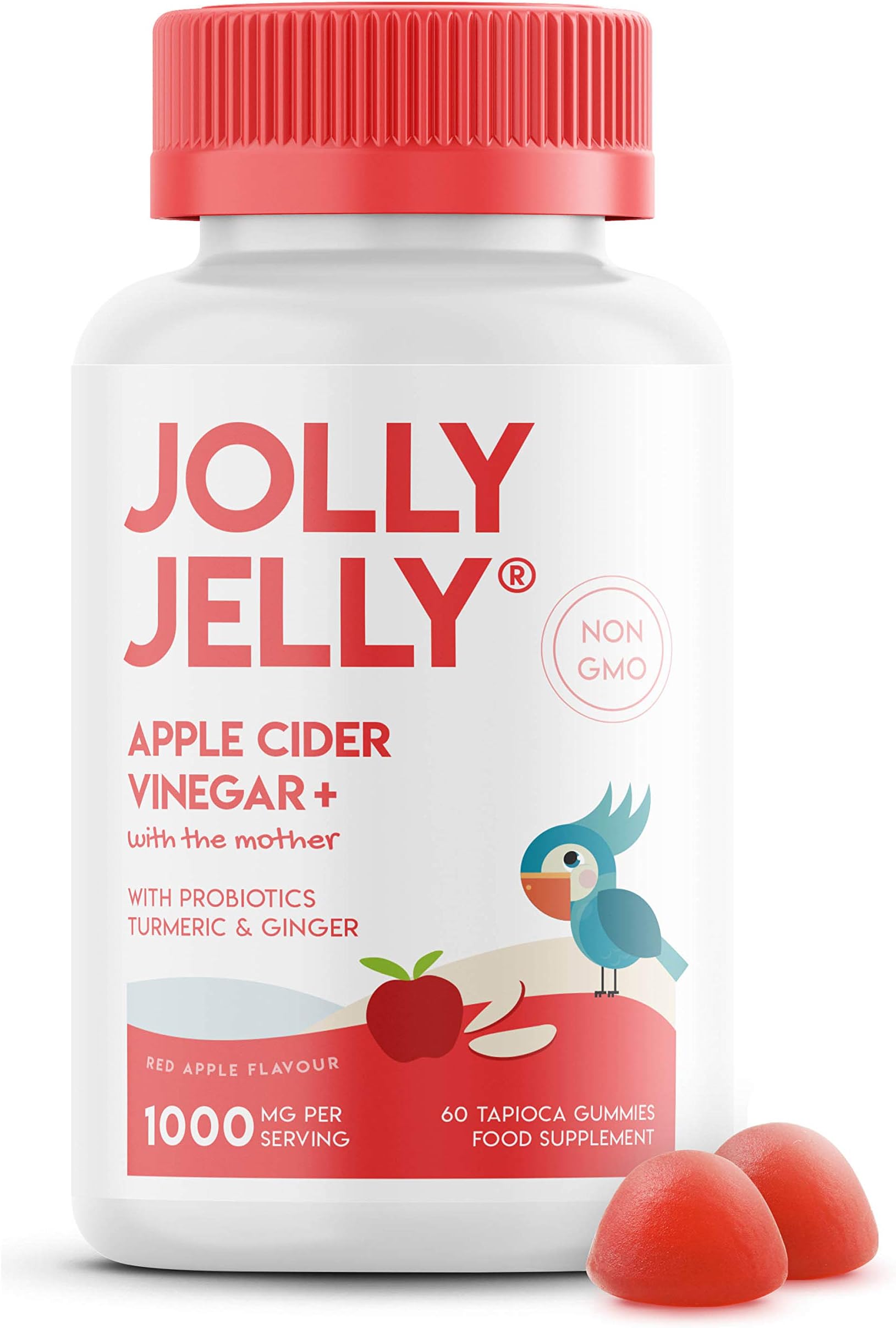 Apple Cider Vinegar Gummies with The Mother 1000mg - Enhanced with Turmeric, Ginger & Probiotics - Unfiltered & Raw Apple Cider with The Mother - 60 Vegan Gummies