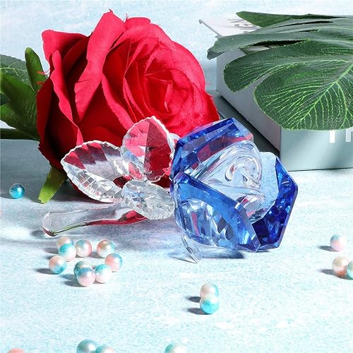 Miniatura 5 de Waltz&F Estatua coleccionable de pisapapeles de cristal de rosa, flor de cristal, adorno de mesa de boda, rosa azul