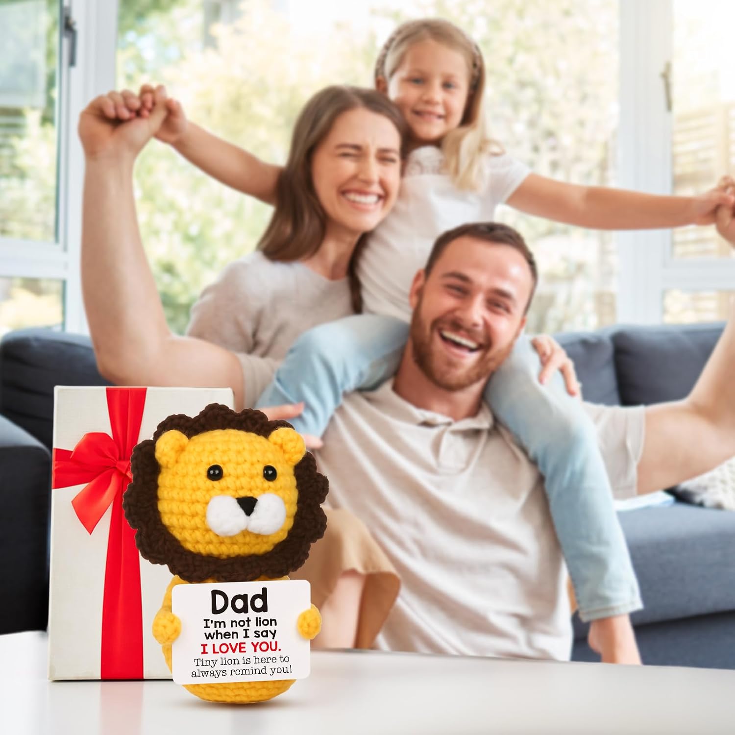 Dad Gifts from Son Daughter, Christmas Birthday Gifts for Dad Father Daddy, Papa Gift Idea, Funny Positive Handmade Crochet Lion Presents for Stepdad Bonusdad - Image 5