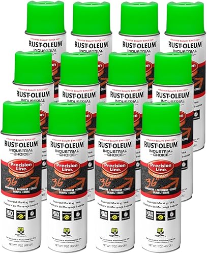 Rust-Oleum 203023-12PK Industrial Choice - Pintura en aerosol de marcado a base de disolvente invertido, 17 onzas, verde fluorescente, paquete de 12