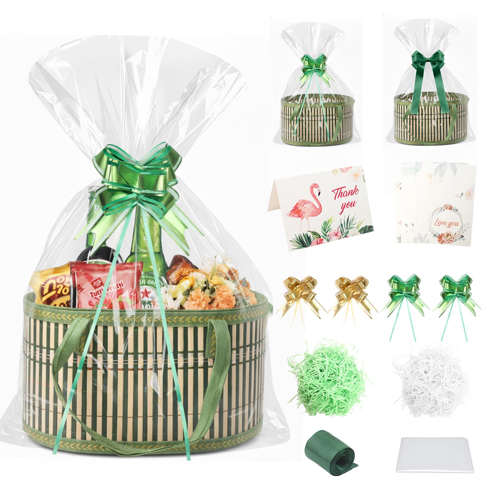 2 Set Hamper Baskets for Gifts Empty, Gift Baskets Empty, Woven Bamboo Storage Containers Sturdy Reusable Decorative Boxes for Christmas Birthday Baby Shower Wedding Mother's Day Present Packing