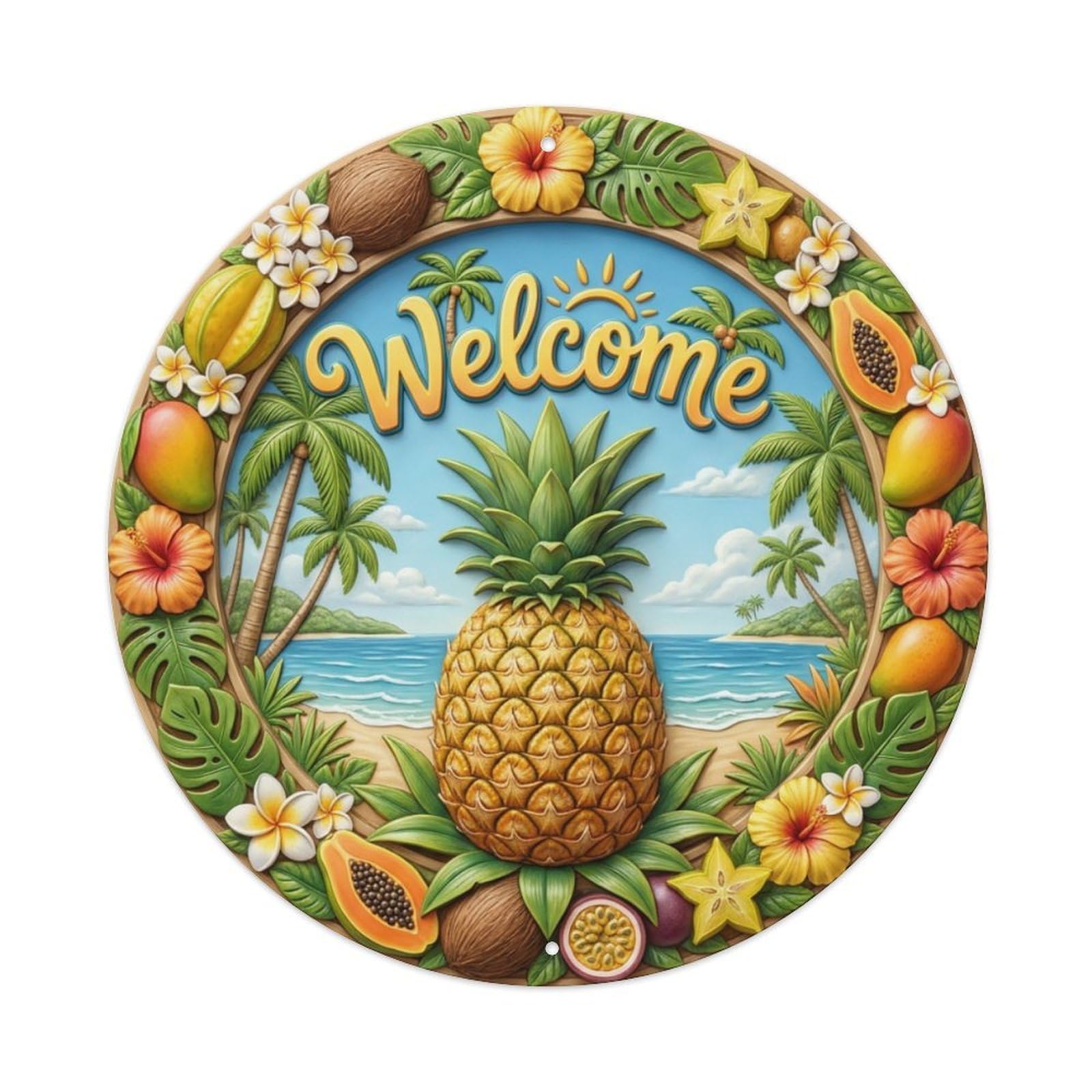 Metal Tin Sign Pineapple Tropical Welcome Island Vibes