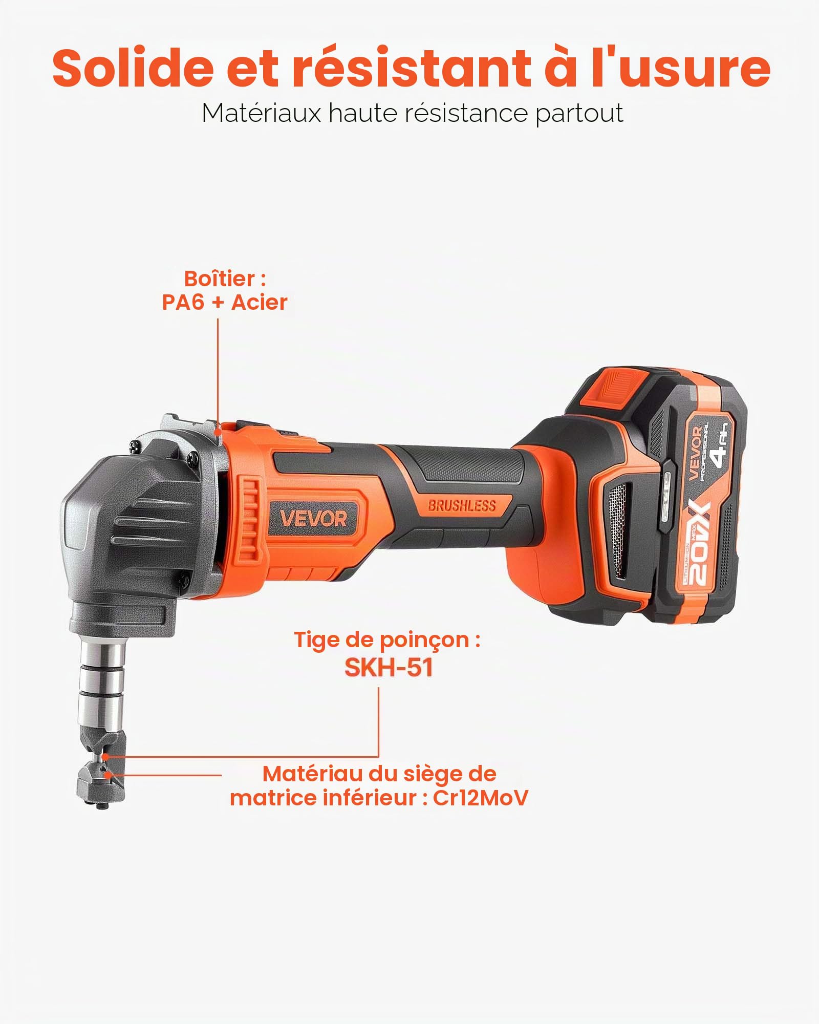 VEVOR Grignoteuse Électrique sans Fil, Cisaille Grignoteuse à Tôle avec Batterie 20 V 4000 mAh, Moteur sans Balais Performant 2200 tr/min, Outil Coupe Métaux Électrique avec Mallette, pour Atelier