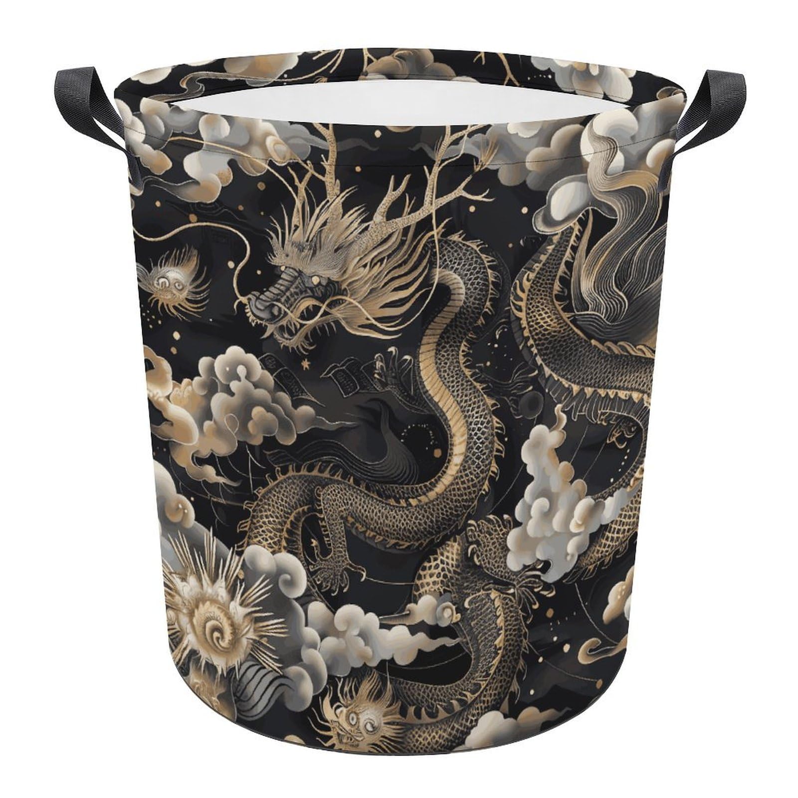 Panier à linge pliable au motif dragon chinois noir traditionnel