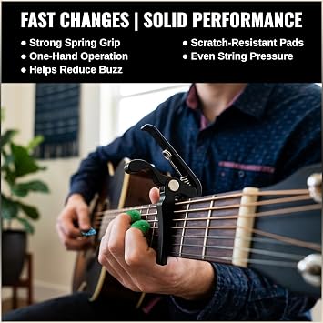 QMG Guitar Accessory Kit for Beginners Guitar Capo, String Winder, 6 Picks, 10 Finger Protectors, 2 Pick Holders & Cleaning Cloth Complete Starter Bundle for Acoustic & Electric Guitar Players