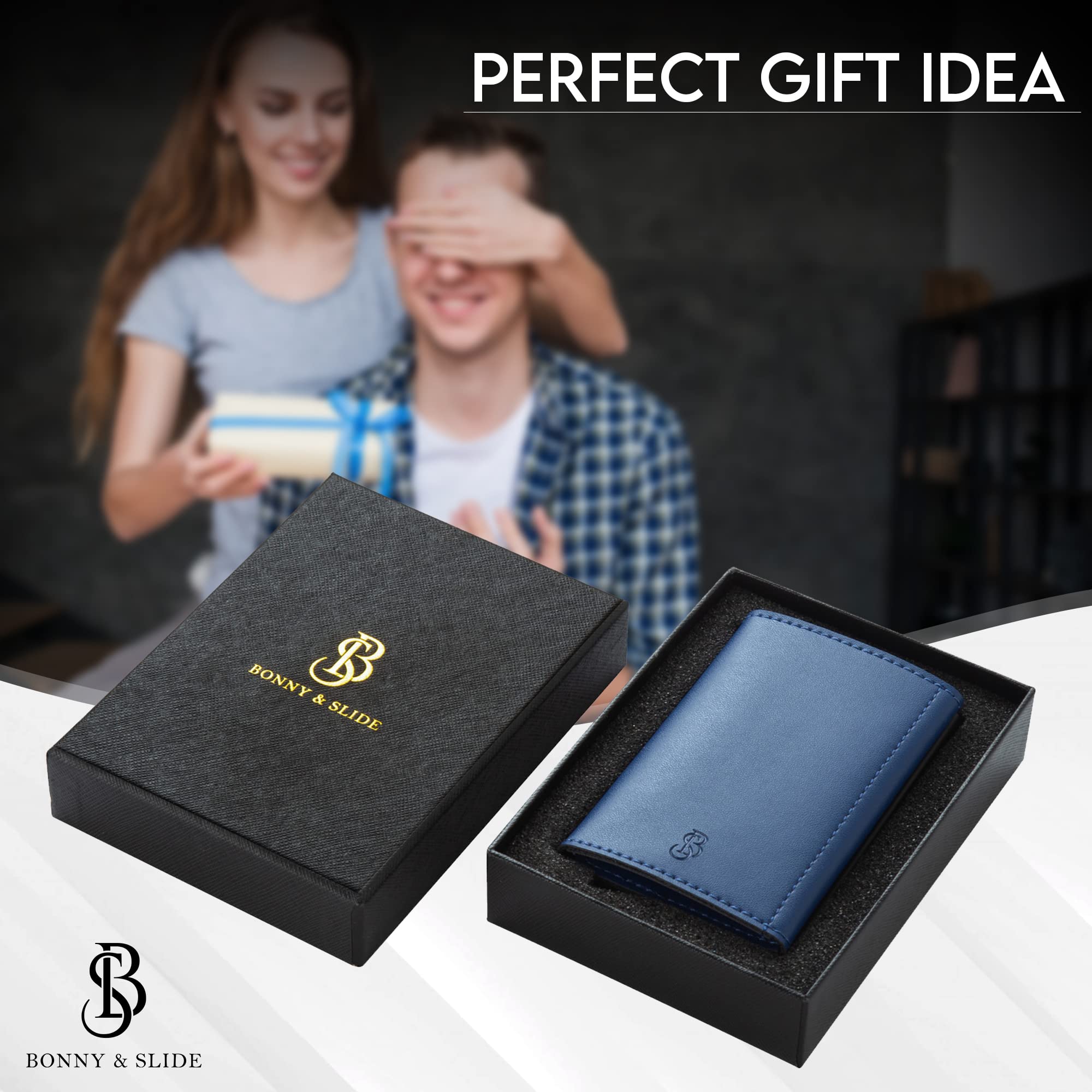 BONNY & SLIDE Magnetyczne etui na karty z kieszenią na pieniądze – wąski portfel typu pop up – etui na karty kredytowe dla małych firm dla mężczyzn i kobiet – mini portfele męskie – blokujące RFID, metalowe, aluminiowe portfele, NIEBIESKI, Etui na karty z