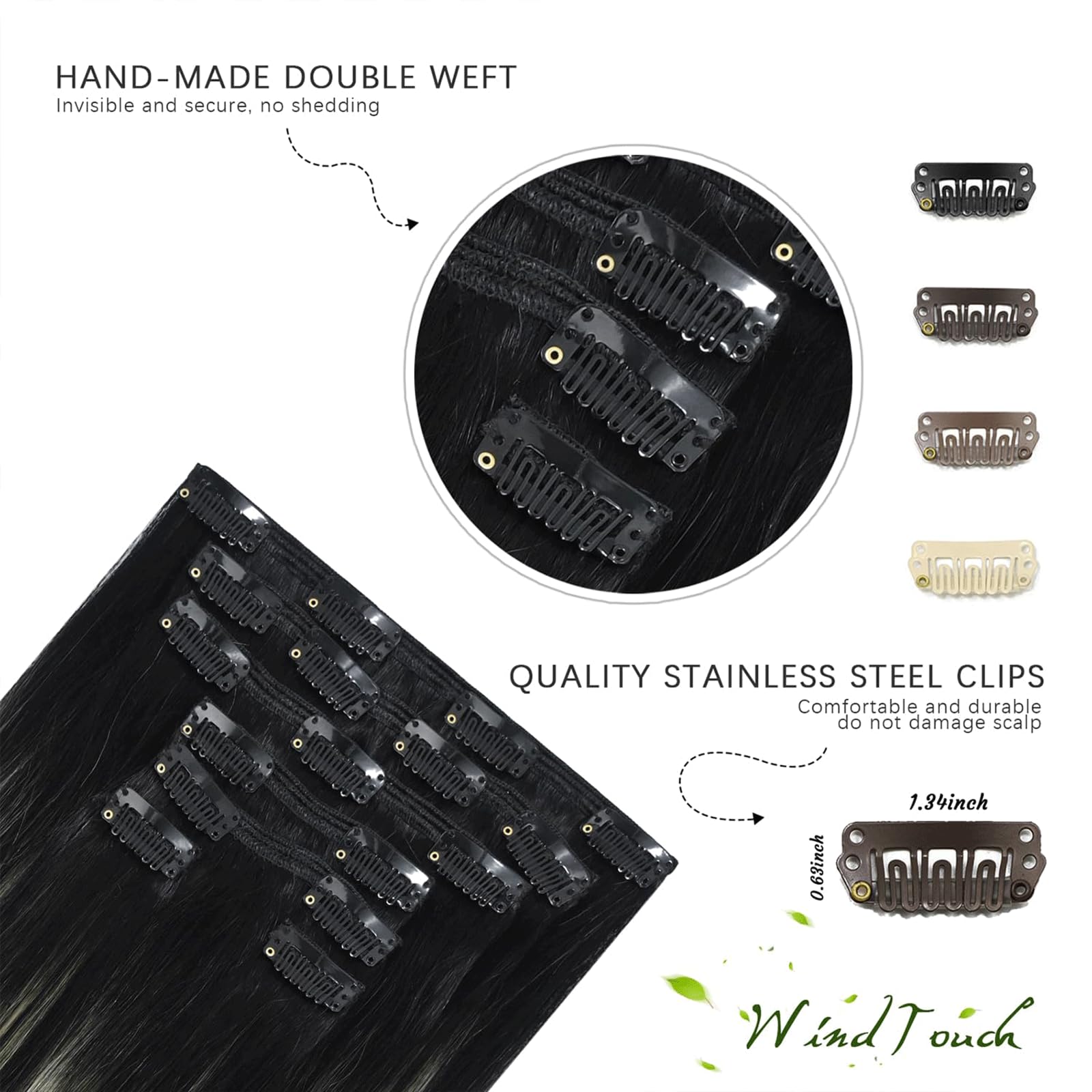 WindTouch Clip in Hair Extensions Human Hair, 15 Inch 75g #4 Medium Brown Hair Extensions for Women Real Human Hair Clip in, Remy Human Hair Extensions Clip ins, Soft Natural Straight — view 47