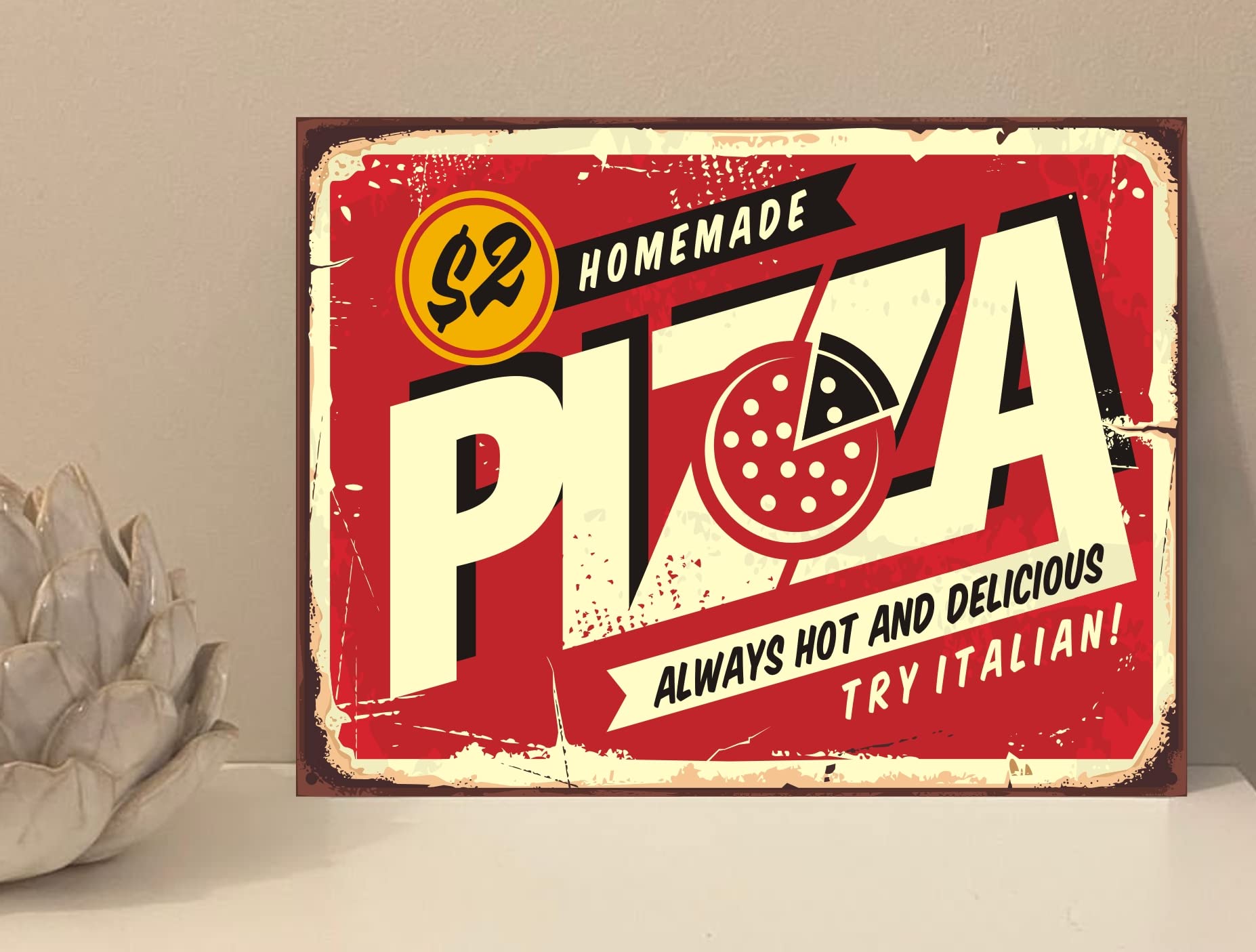 1x Homemade Pizza Rustic Retro Metal Plaque Sign Gift House Novelty (mt118) (250mm x 200mm)