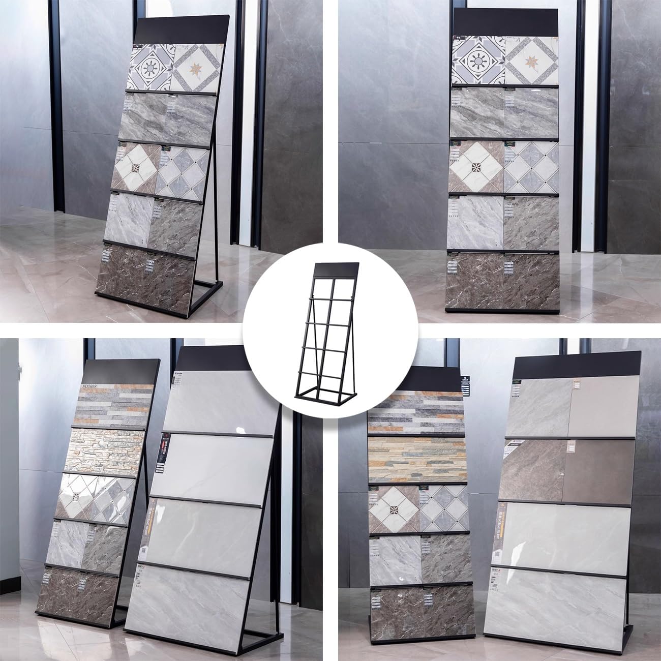 Marble Slab Display Rack,Floor Sample Holder,Building Material Shelf,45° tilt Angle Design, Wide Tabletop,Card Slot Design, Thickened,for Exhibition Hall Retail.(31.5x17.7x70.1in)