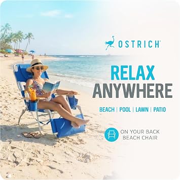 Ostrich the Deluxe 3N1 Lightweight Lawn Beach Reclining Lounge Chair with Footrest, Outdoor Furniture for Patio, Balcony, Backyard, or Porch, Blue