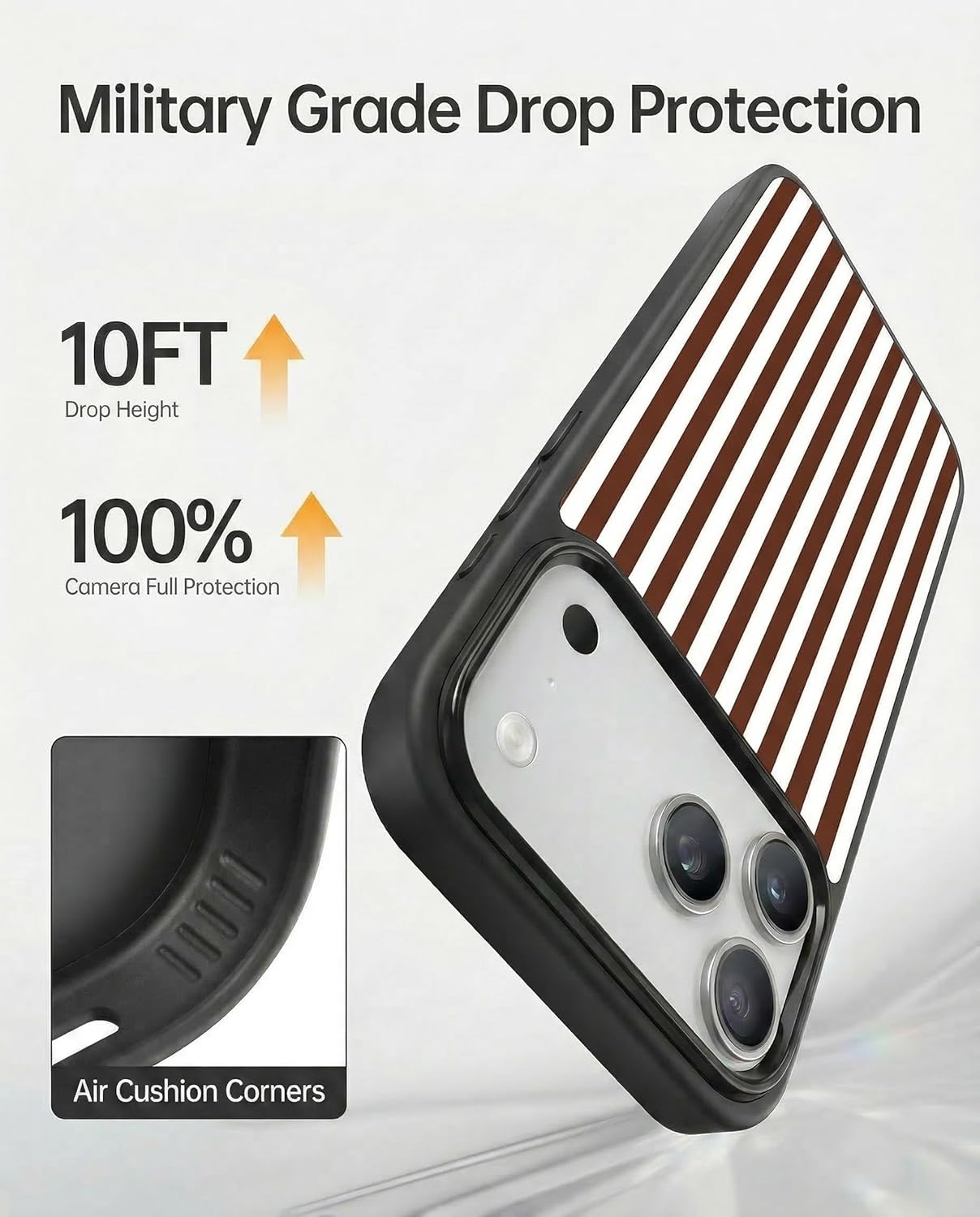 Magnetic Stripes Case for iPhone 17 Pro Max, Cute Aesthetic Striped Case for Women Men Girls, Compatible with MagSafe Slim Hard Shockproof Phone Case, Brown