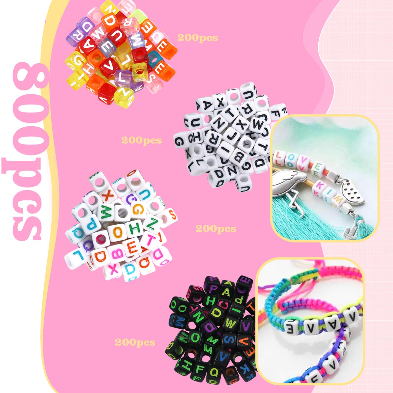 Perline Lettere TOAOB 800 Pezzi - Cubi Acrilici 6mm Per Braccialetti Fai Da Te | Con Filo Elastico - Foto 10