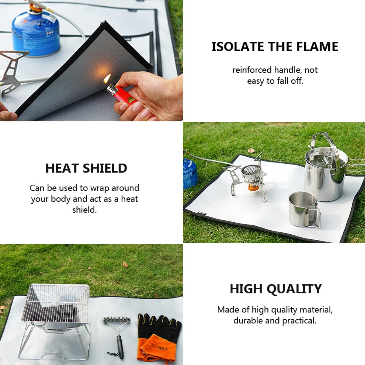 Manta ignífuga resistente al calor, 105 x 60 cm, alfombrilla aislante para barbacoa y almohadilla de cocina al aire libre con revestimiento de sílice de fibra de vidrio