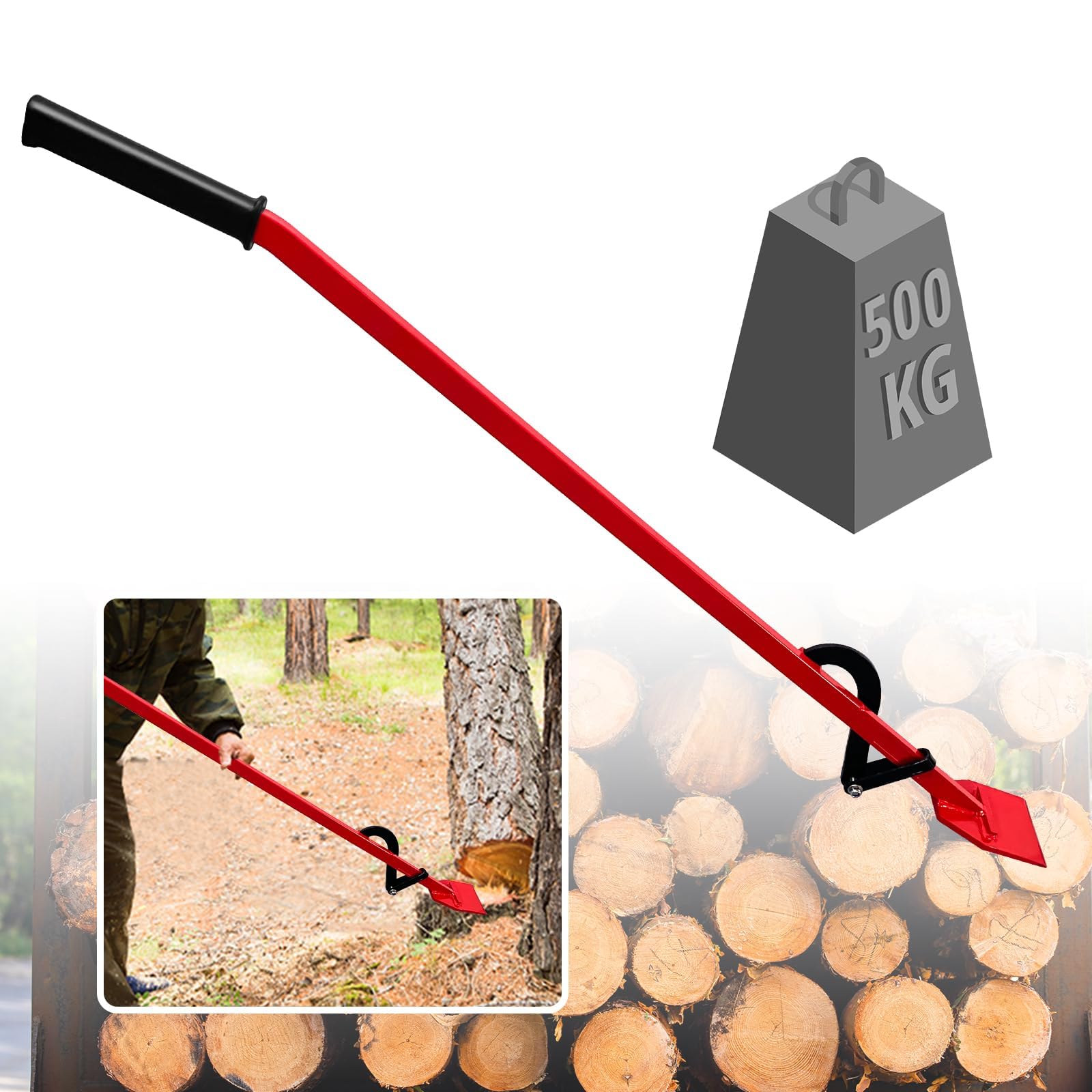 Schwerlast-Fällheber zum Baumfällen 130 cm Stammheber Geschmiedeter Kantheber mit Wendehaken, Ergonomischer Rutschfester Handgriff