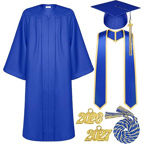 Tigeen Unisex Adult Graduation Gown Cap Tassel Set Matte Uniforms 2026 Charms Cord and Stole for College High School Graduate