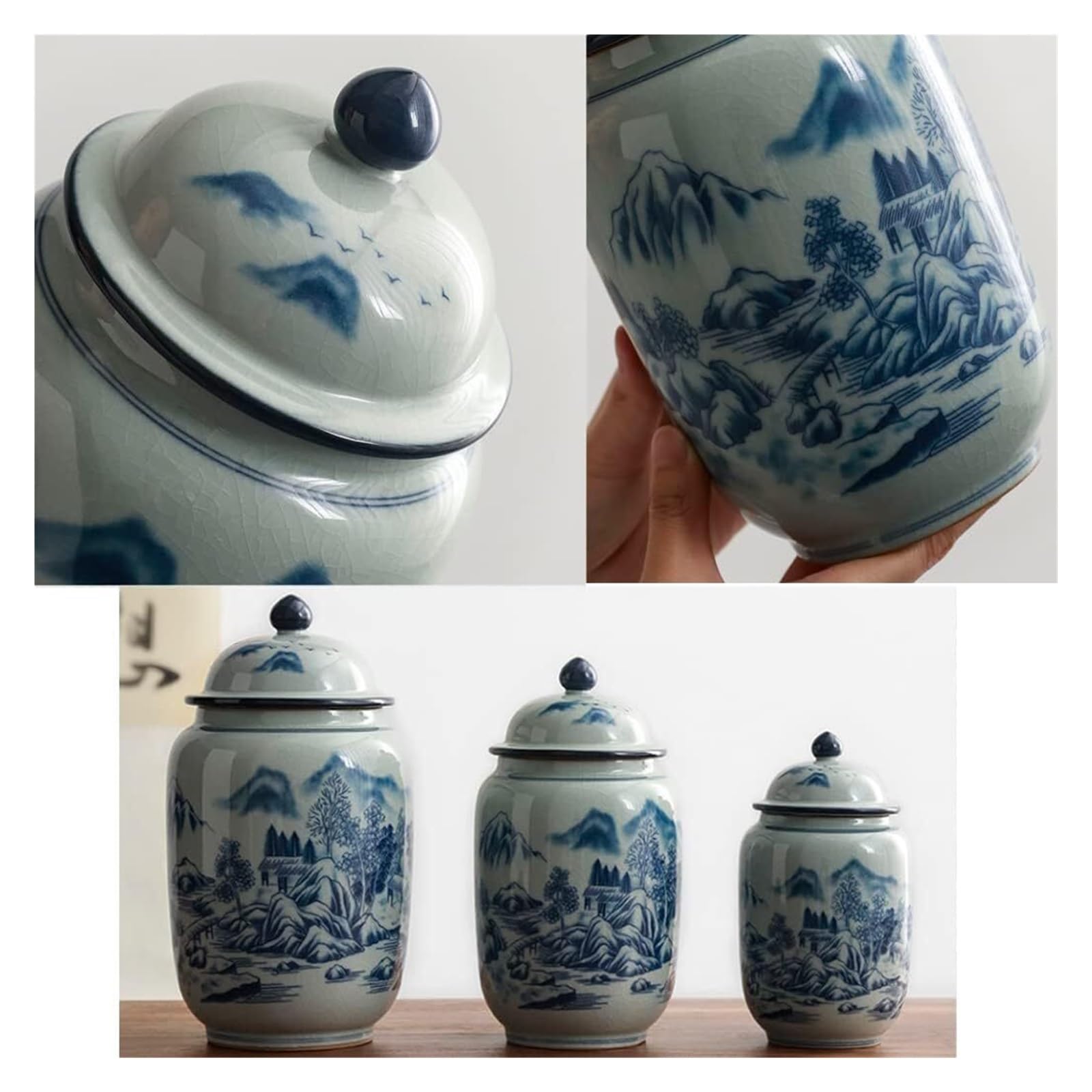 Słoiki z herbatą Ozdobne słoiki z imbirem z pokrywkami, niebiesko-biały porcelanowy pojemnik na herbatę na sypką herbatę, ceramiczny słoik do przechowywania z zamkniętą pokrywką, słoik na kawę/orzechy