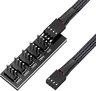 Motherboard PWM Fan Hub Splitter, 4 Pin Black Sleeved 5 Way PC CPU Cooling Case Fan Extension Splitter Adapter Cable 40cm/15.7inch for Computer Cooler Case Fans