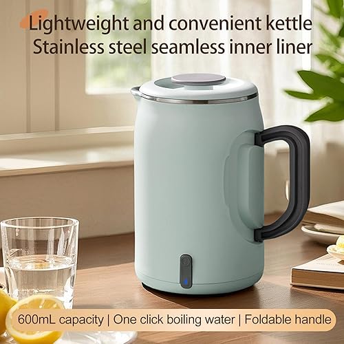 Miniatura 3 de Hervidor eléctrico de viaje de 0.6 L con mango plegable, caldera portátil de 400 W, fácil de almacenar, acero inoxidable 304, sin BPA, operatinón de